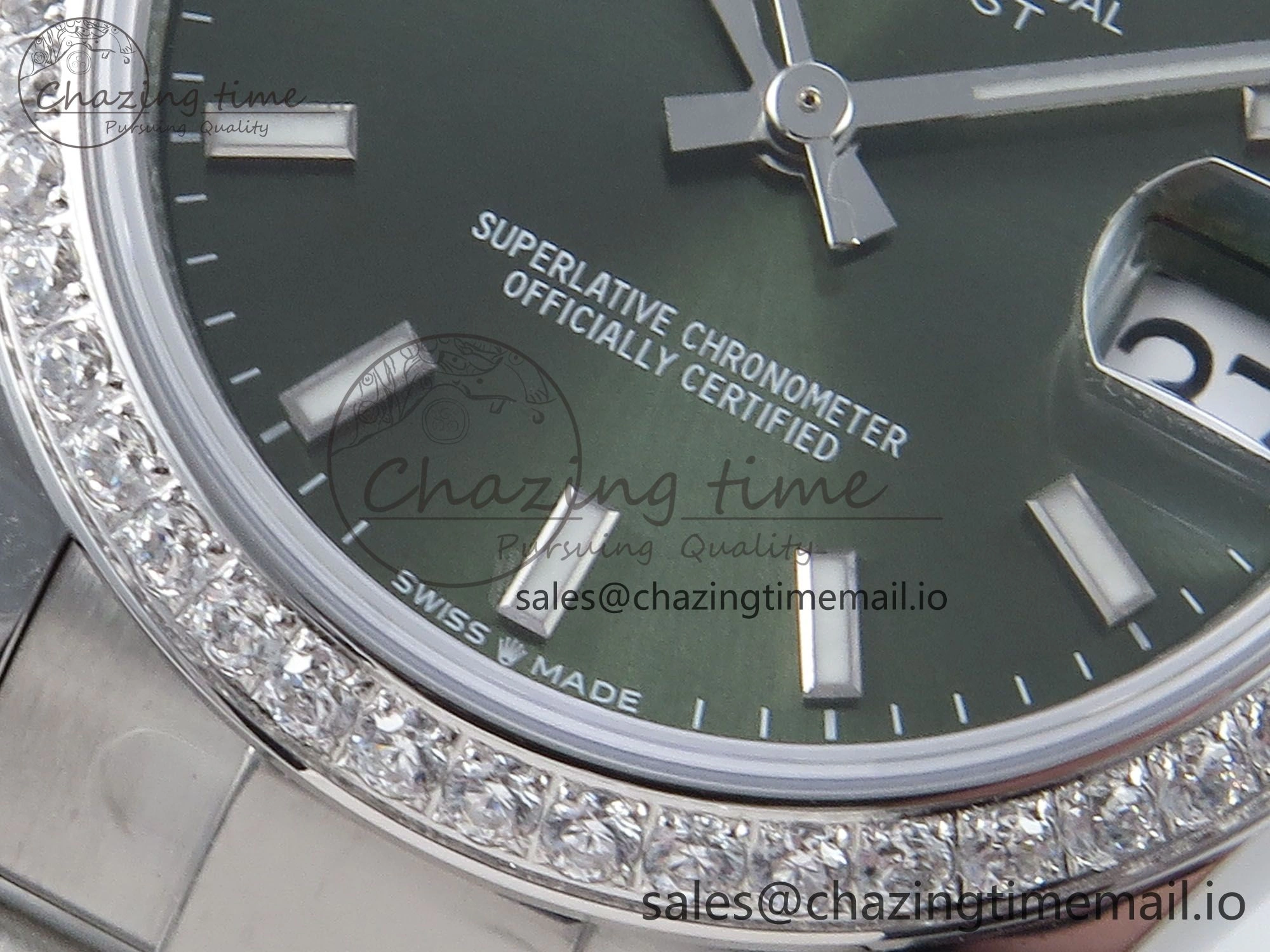 DateJust 31 278384RBR ARF 1:1 Best Edition 904L Steel Green Stick Dial Diamonds Bezel on SS Oyster Bracelet ETA 2688