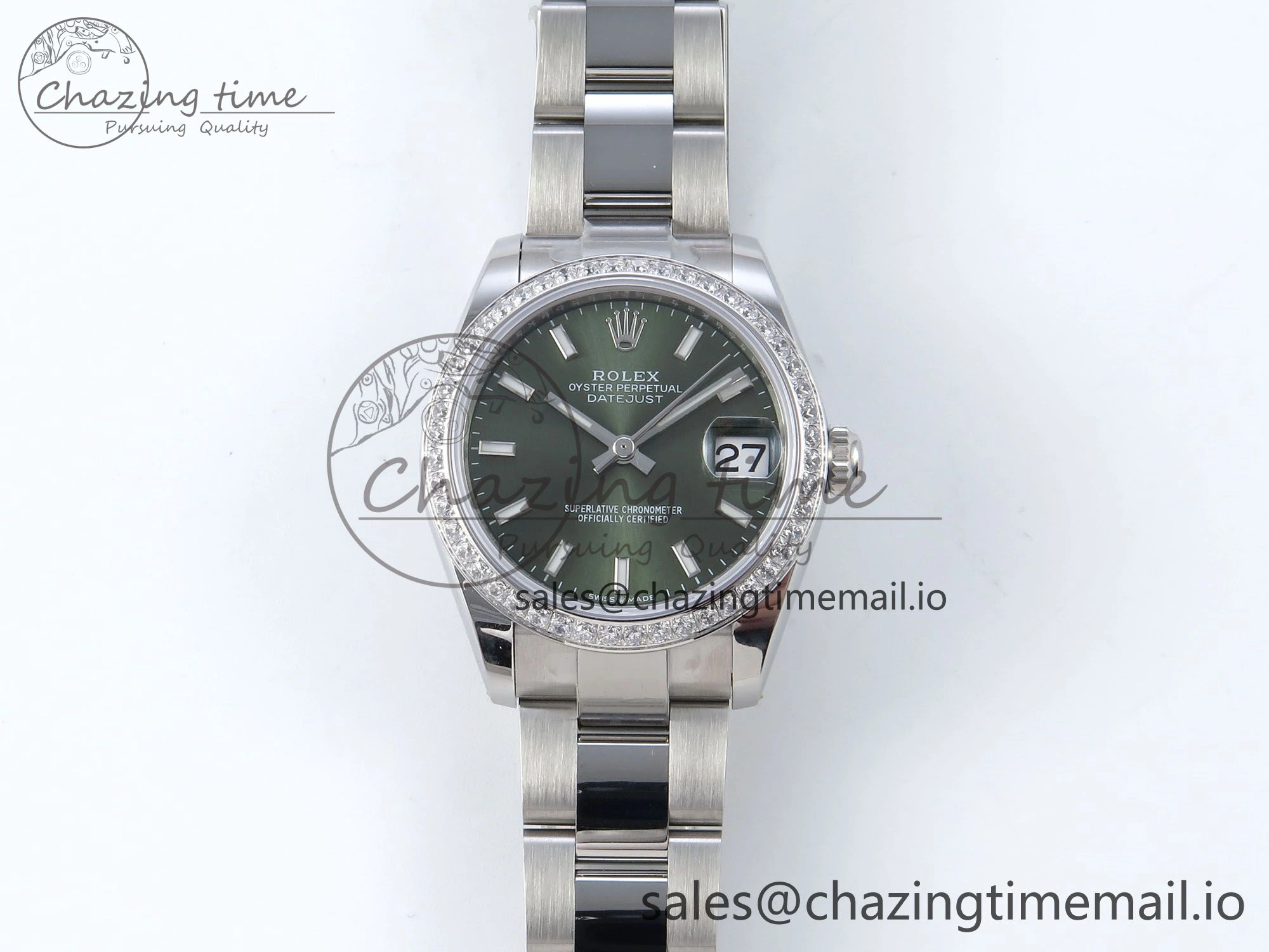 DateJust 31 278384RBR ARF 1:1 Best Edition 904L Steel Green Stick Dial Diamonds Bezel on SS Oyster Bracelet ETA 2688