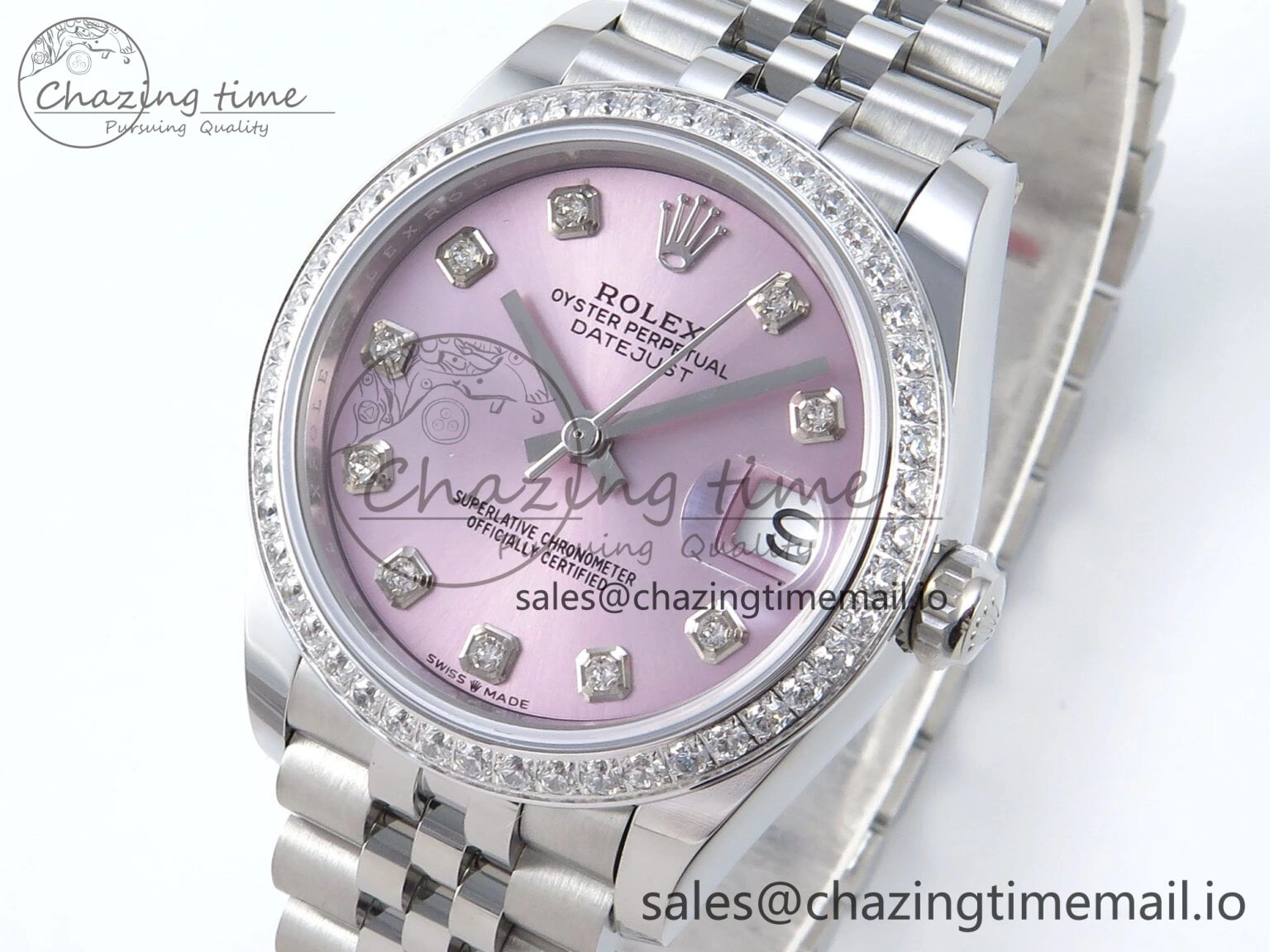 DateJust 31 278384RBR ARF 1:1 Best Edition 904L Steel Pink Diamonds Dial Diamonds Bezel on SS Jubilee Bracelet ETA 2688