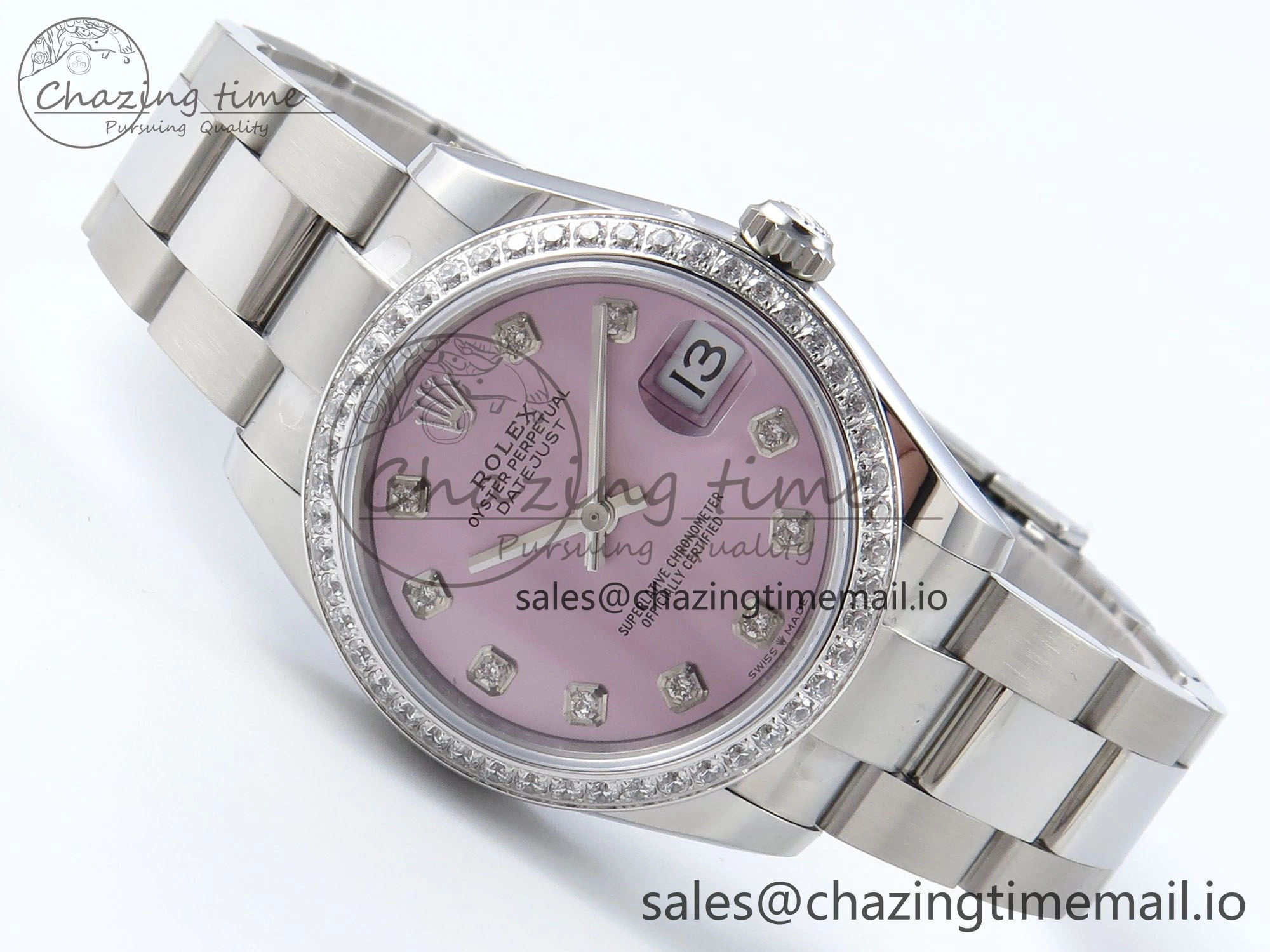 DateJust 31 278384RBR ARF 1:1 Best Edition 904L Steel Pink Diamonds Dial Diamonds Bezel on SS Oyster Bracelet ETA 2688