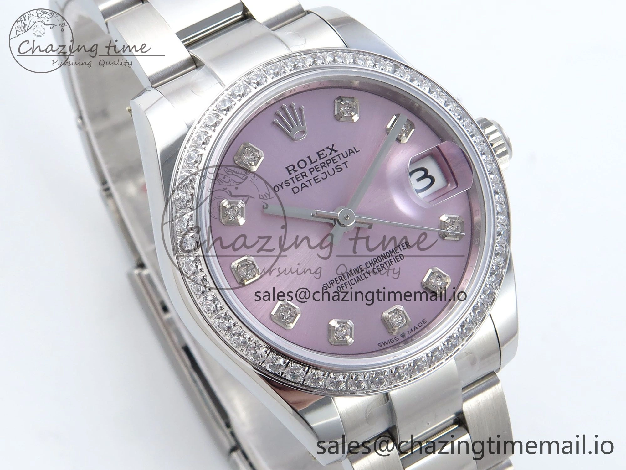 DateJust 31 278384RBR ARF 1:1 Best Edition 904L Steel Pink Diamonds Dial Diamonds Bezel on SS Oyster Bracelet ETA 2688