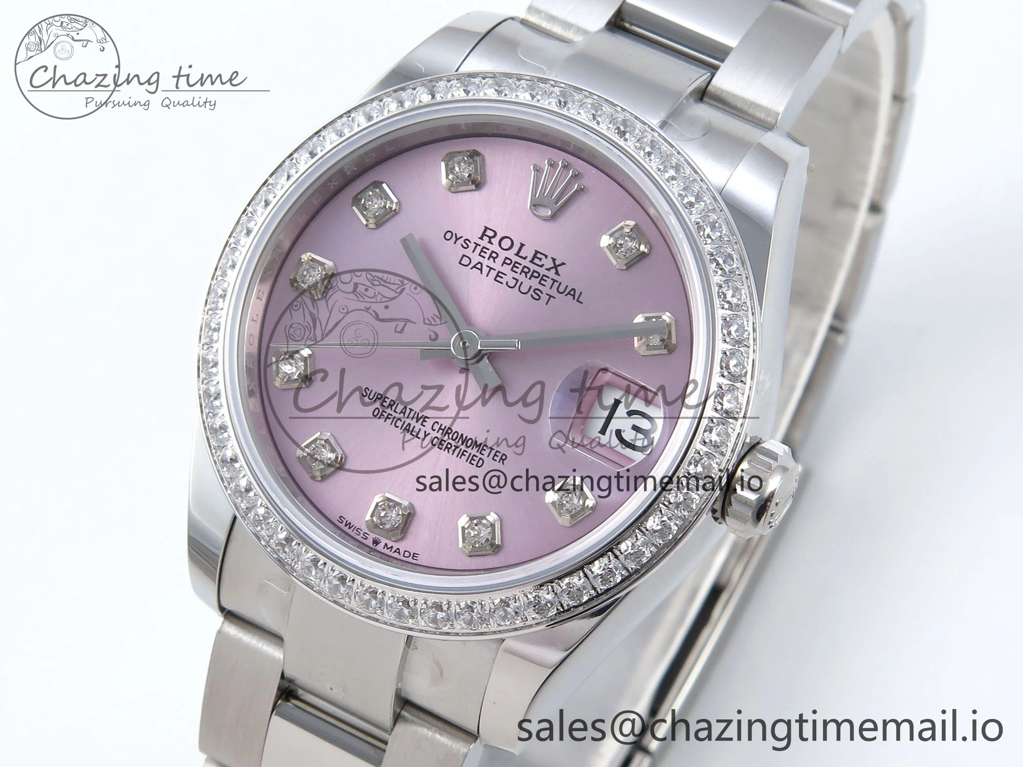 DateJust 31 278384RBR ARF 1:1 Best Edition 904L Steel Pink Diamonds Dial Diamonds Bezel on SS Oyster Bracelet ETA 2688