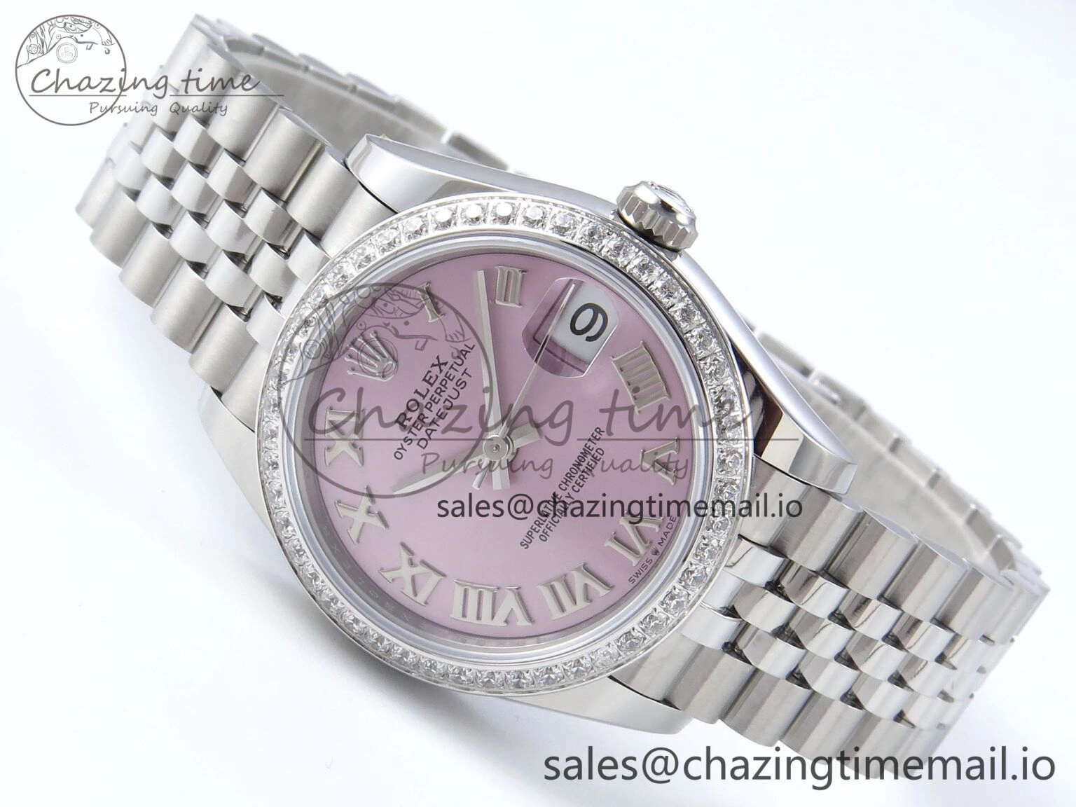 DateJust 31 278384RBR ARF 1:1 Best Edition 904L Steel Pink Roman Dial Diamonds Bezel on SS Jubilee Bracelet ETA 2688