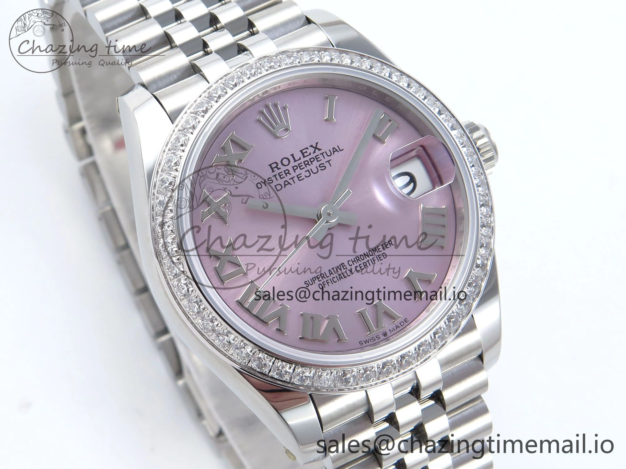 DateJust 31 278384RBR ARF 1:1 Best Edition 904L Steel Pink Roman Dial Diamonds Bezel on SS Jubilee Bracelet ETA 2688