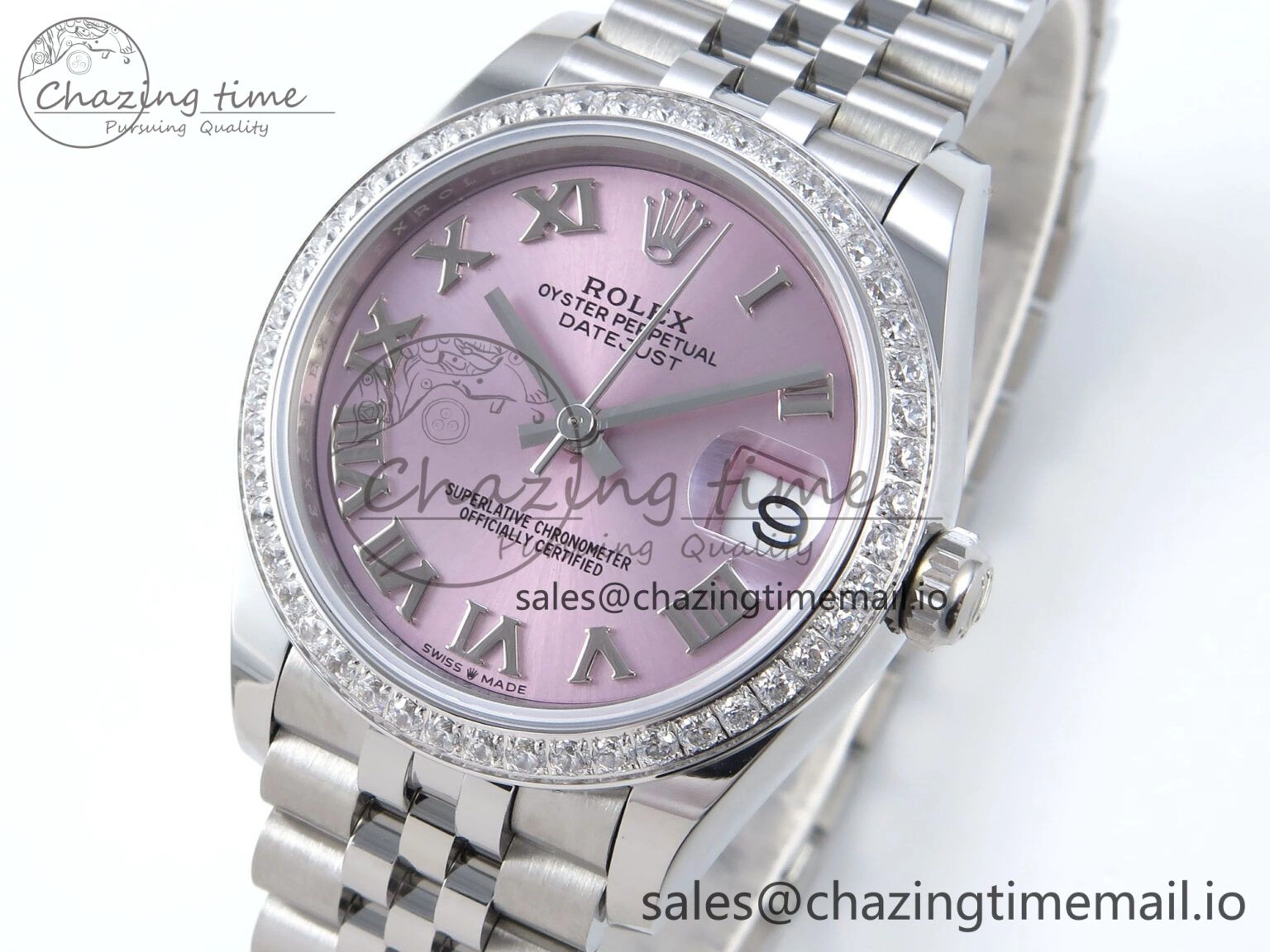 DateJust 31 278384RBR ARF 1:1 Best Edition 904L Steel Pink Roman Dial Diamonds Bezel on SS Jubilee Bracelet ETA 2688