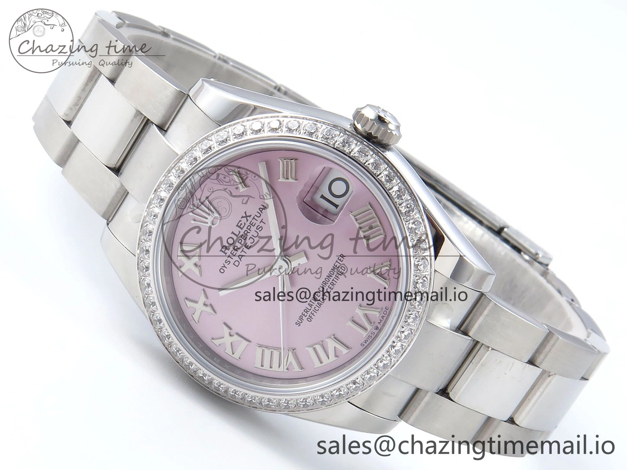 DateJust 31 278384RBR ARF 1:1 Best Edition 904L Steel Pink Roman Dial Diamonds Bezel on SS Oyster Bracelet ETA 2688