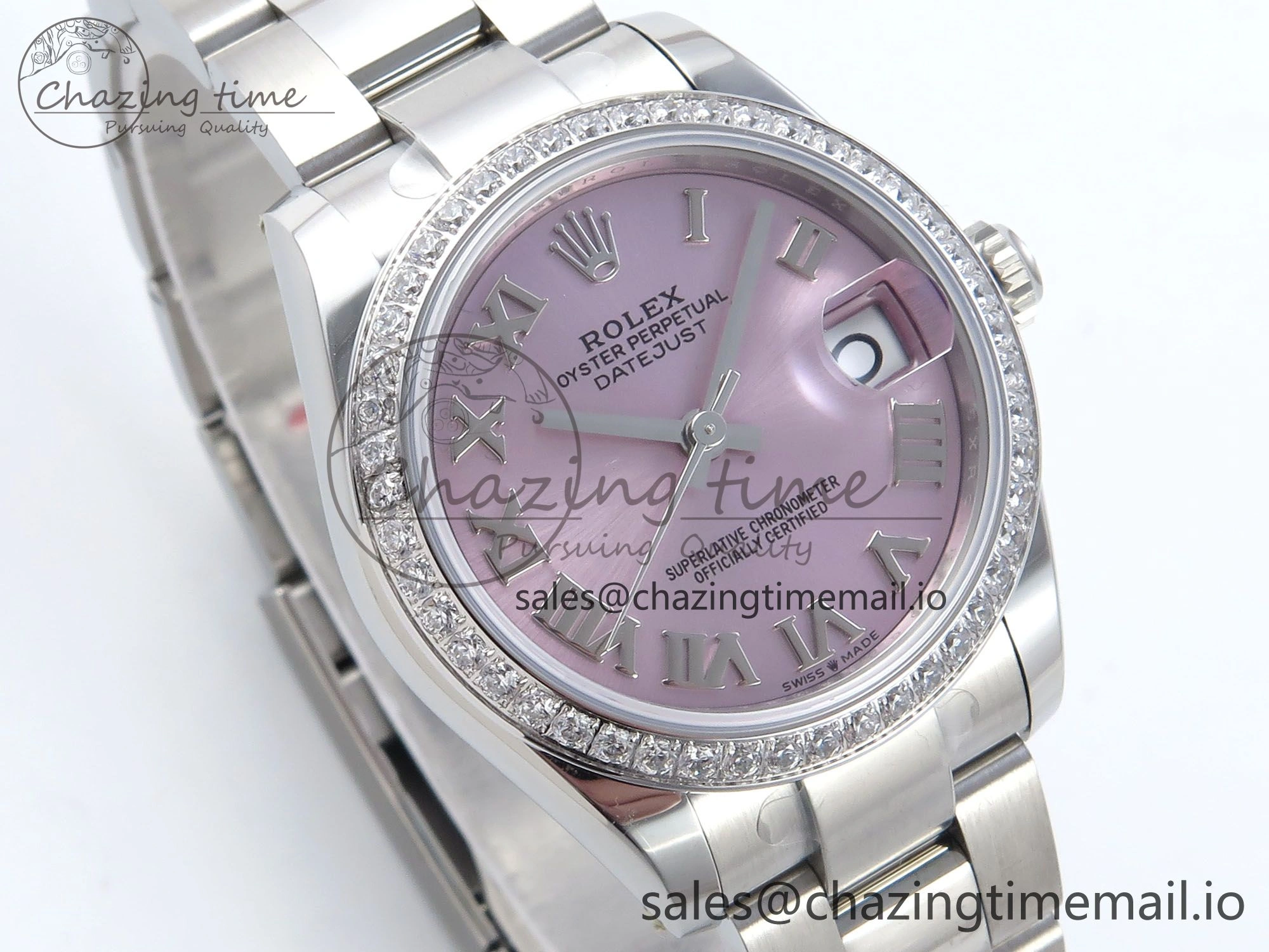 DateJust 31 278384RBR ARF 1:1 Best Edition 904L Steel Pink Roman Dial Diamonds Bezel on SS Oyster Bracelet ETA 2688