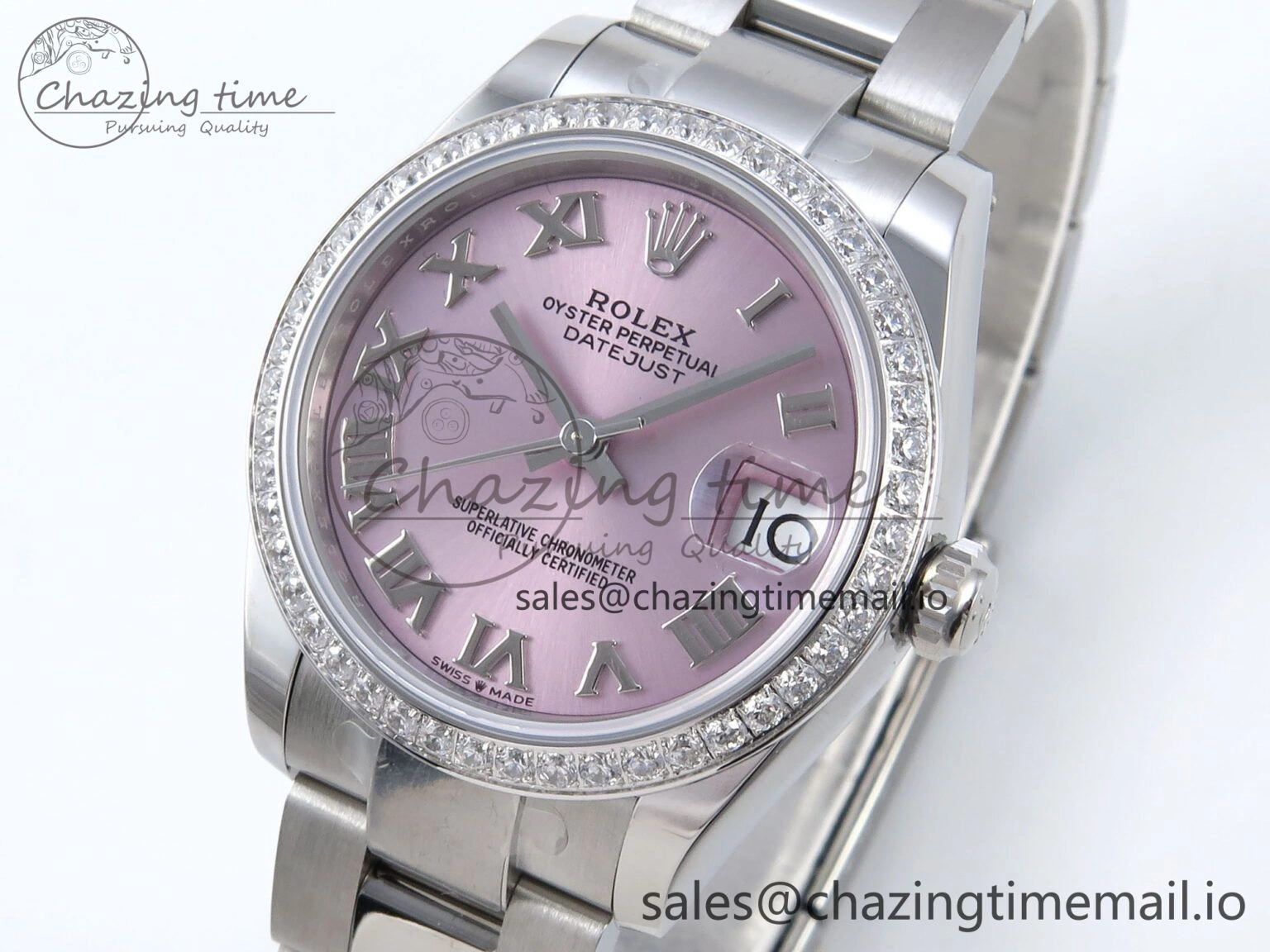 DateJust 31 278384RBR ARF 1:1 Best Edition 904L Steel Pink Roman Dial Diamonds Bezel on SS Oyster Bracelet ETA 2688