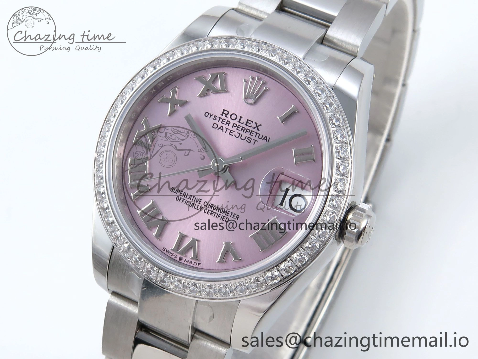 DateJust 31 278384RBR ARF 1:1 Best Edition 904L Steel Pink Roman Dial Diamonds Bezel on SS Oyster Bracelet ETA 2688