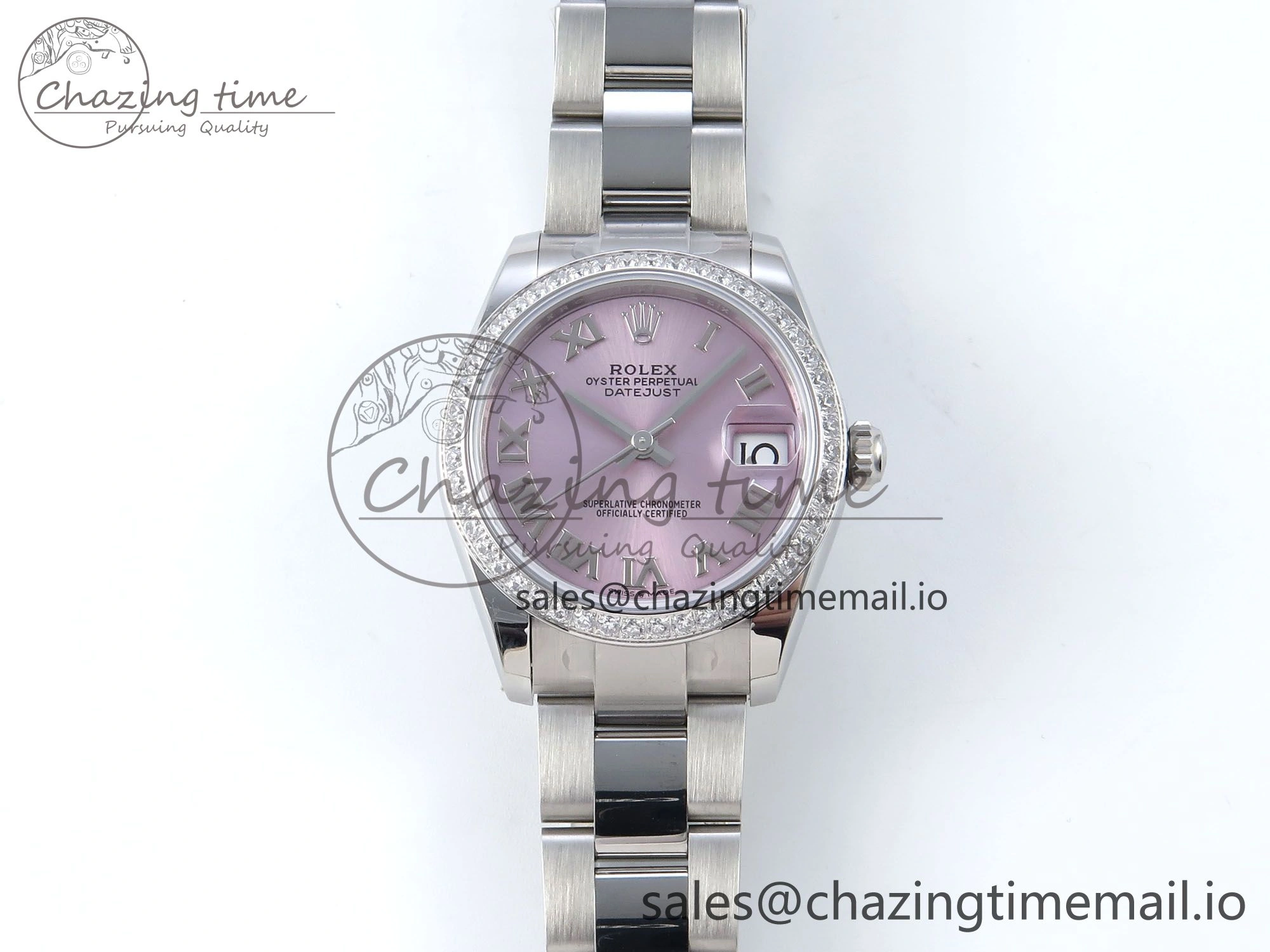 DateJust 31 278384RBR ARF 1:1 Best Edition 904L Steel Pink Roman Dial Diamonds Bezel on SS Oyster Bracelet ETA 2688