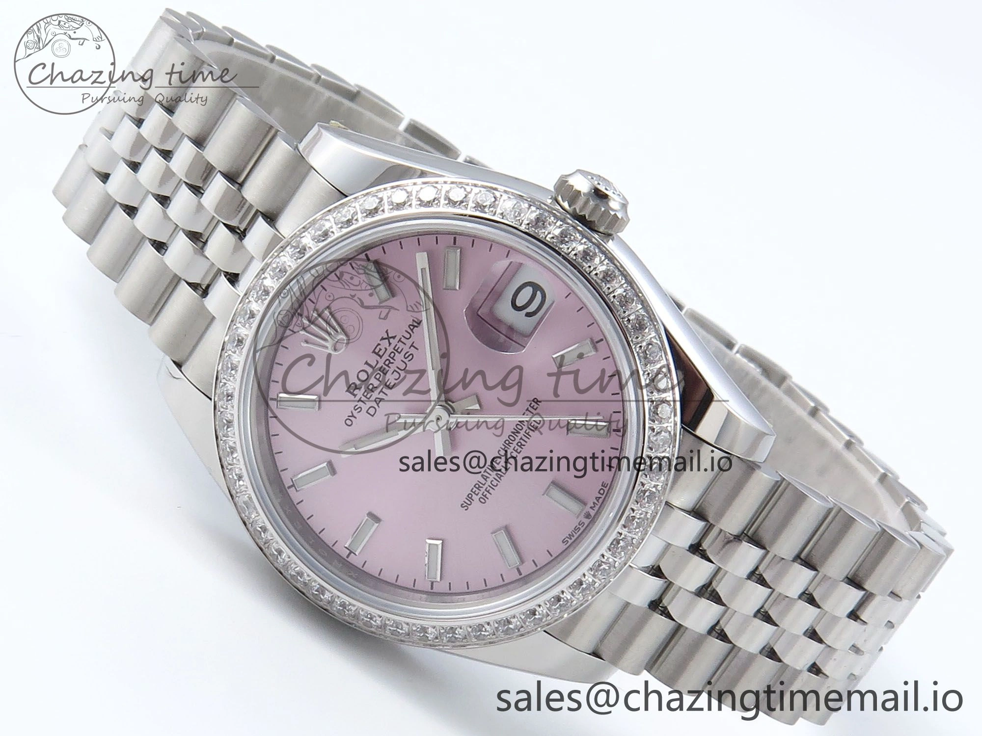 DateJust 31 278384RBR ARF 1:1 Best Edition 904L Steel Pink Stick Dial Diamonds Bezel on SS Jubilee Bracelet ETA 2688