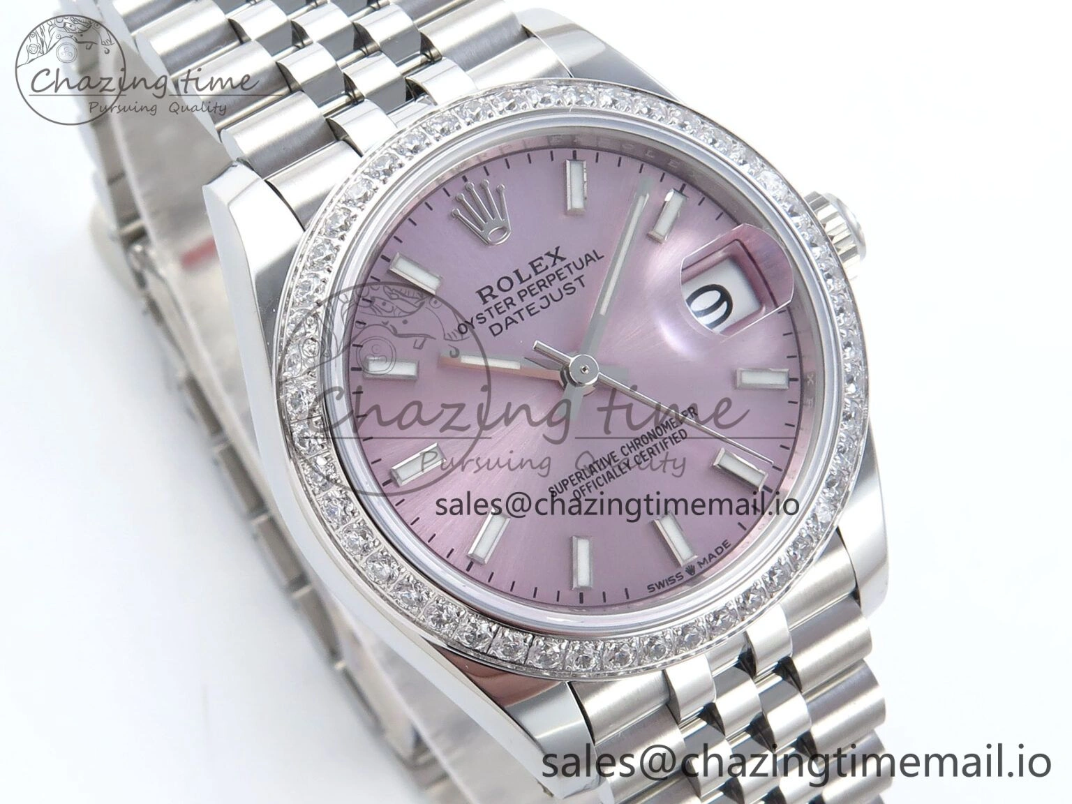 DateJust 31 278384RBR ARF 1:1 Best Edition 904L Steel Pink Stick Dial Diamonds Bezel on SS Jubilee Bracelet ETA 2688