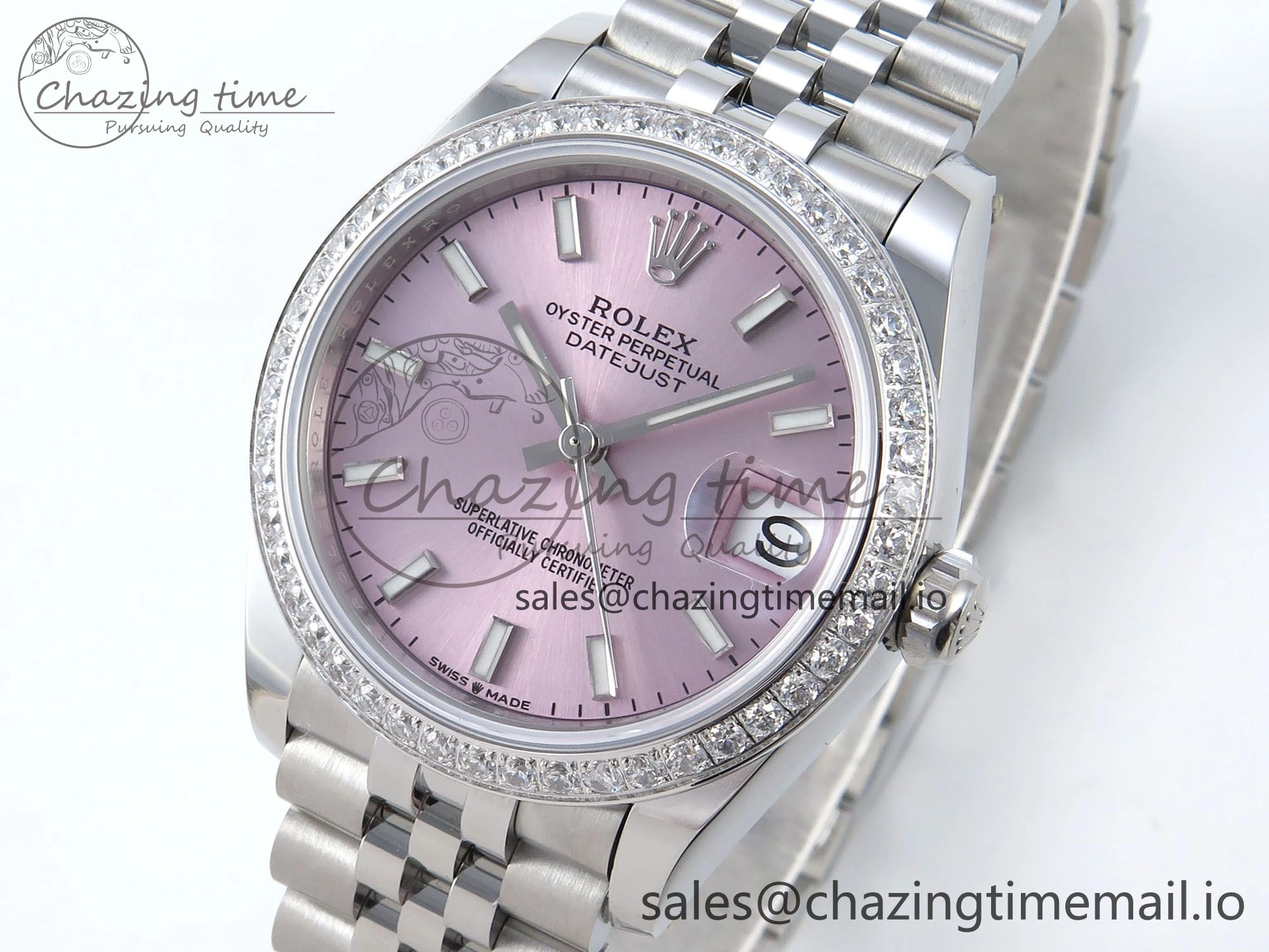 DateJust 31 278384RBR ARF 1:1 Best Edition 904L Steel Pink Stick Dial Diamonds Bezel on SS Jubilee Bracelet ETA 2688