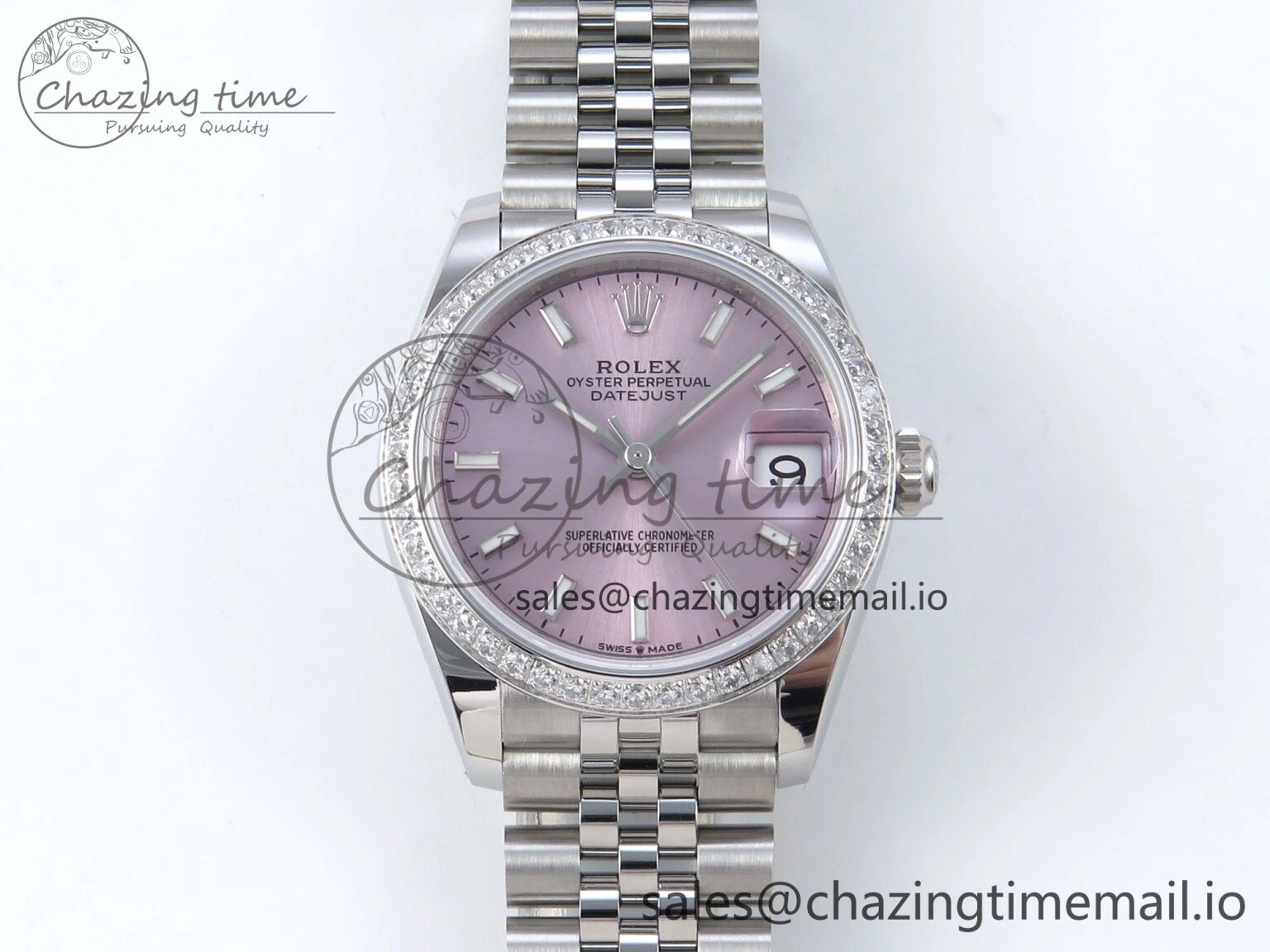 DateJust 31 278384RBR ARF 1:1 Best Edition 904L Steel Pink Stick Dial Diamonds Bezel on SS Jubilee Bracelet ETA 2688