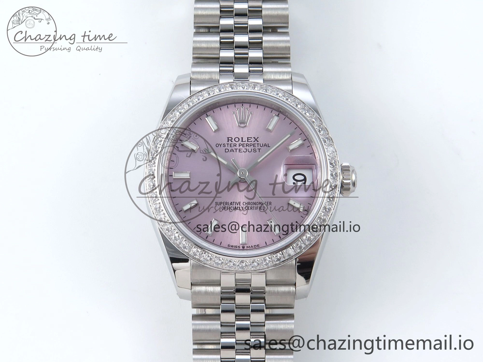 DateJust 31 278384RBR ARF 1:1 Best Edition 904L Steel Pink Stick Dial Diamonds Bezel on SS Jubilee Bracelet ETA 2688