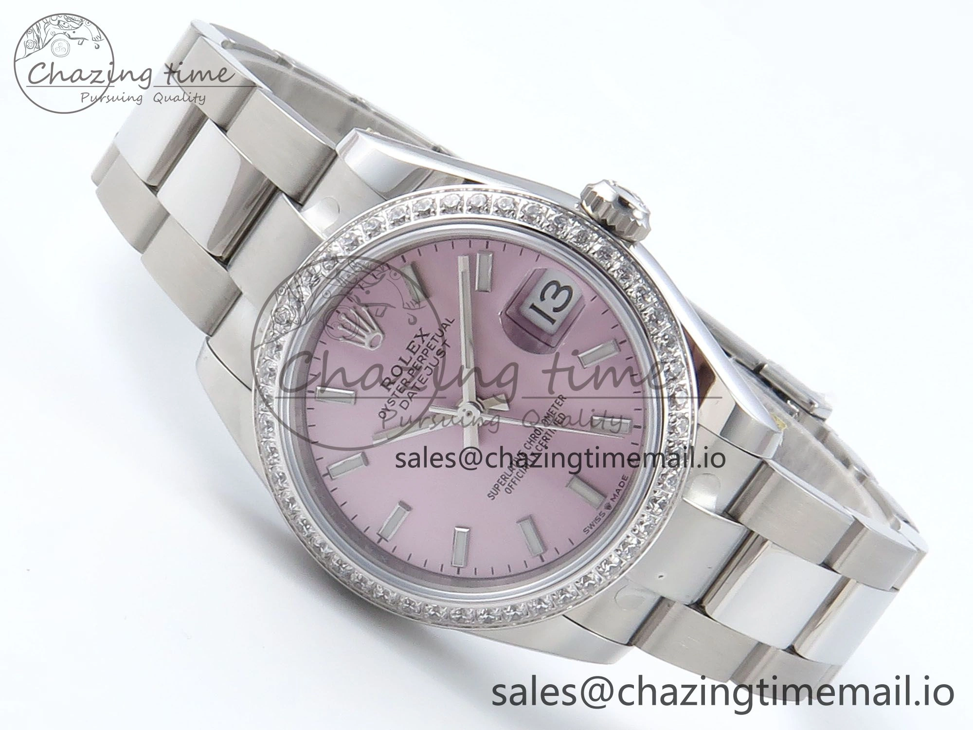 DateJust 31 278384RBR ARF 1:1 Best Edition 904L Steel Pink Stick Dial Diamonds Bezel on SS Oyster Bracelet ETA 2688