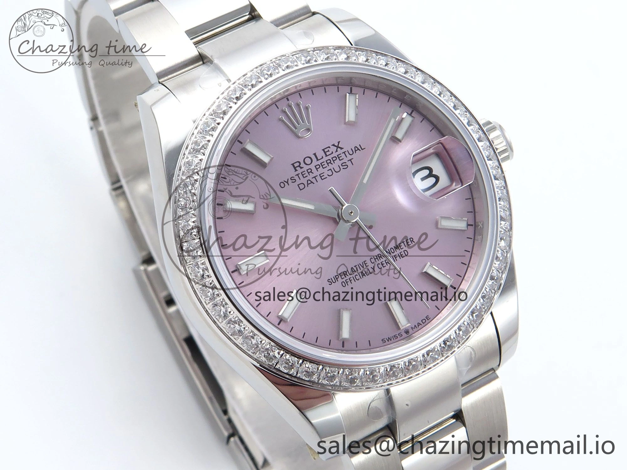 DateJust 31 278384RBR ARF 1:1 Best Edition 904L Steel Pink Stick Dial Diamonds Bezel on SS Oyster Bracelet ETA 2688