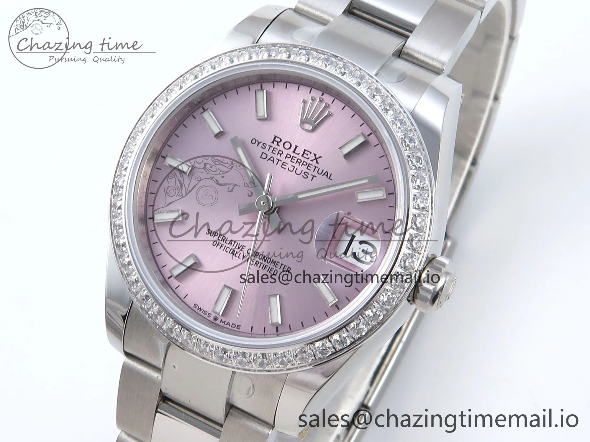 DateJust 31 278384RBR ARF 1:1 Best Edition 904L Steel Pink Stick Dial Diamonds Bezel on SS Oyster Bracelet ETA 2688