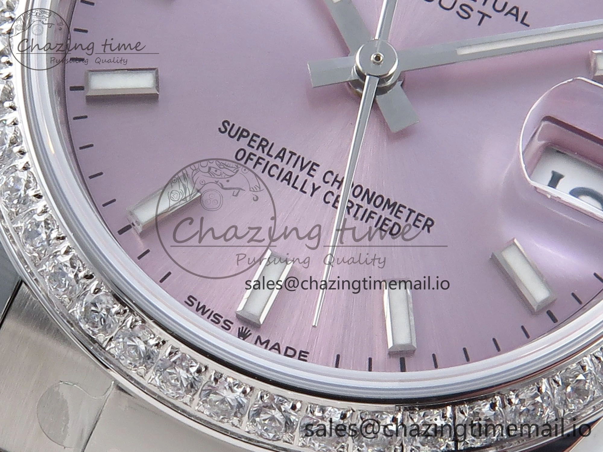 DateJust 31 278384RBR ARF 1:1 Best Edition 904L Steel Pink Stick Dial Diamonds Bezel on SS Oyster Bracelet ETA 2688