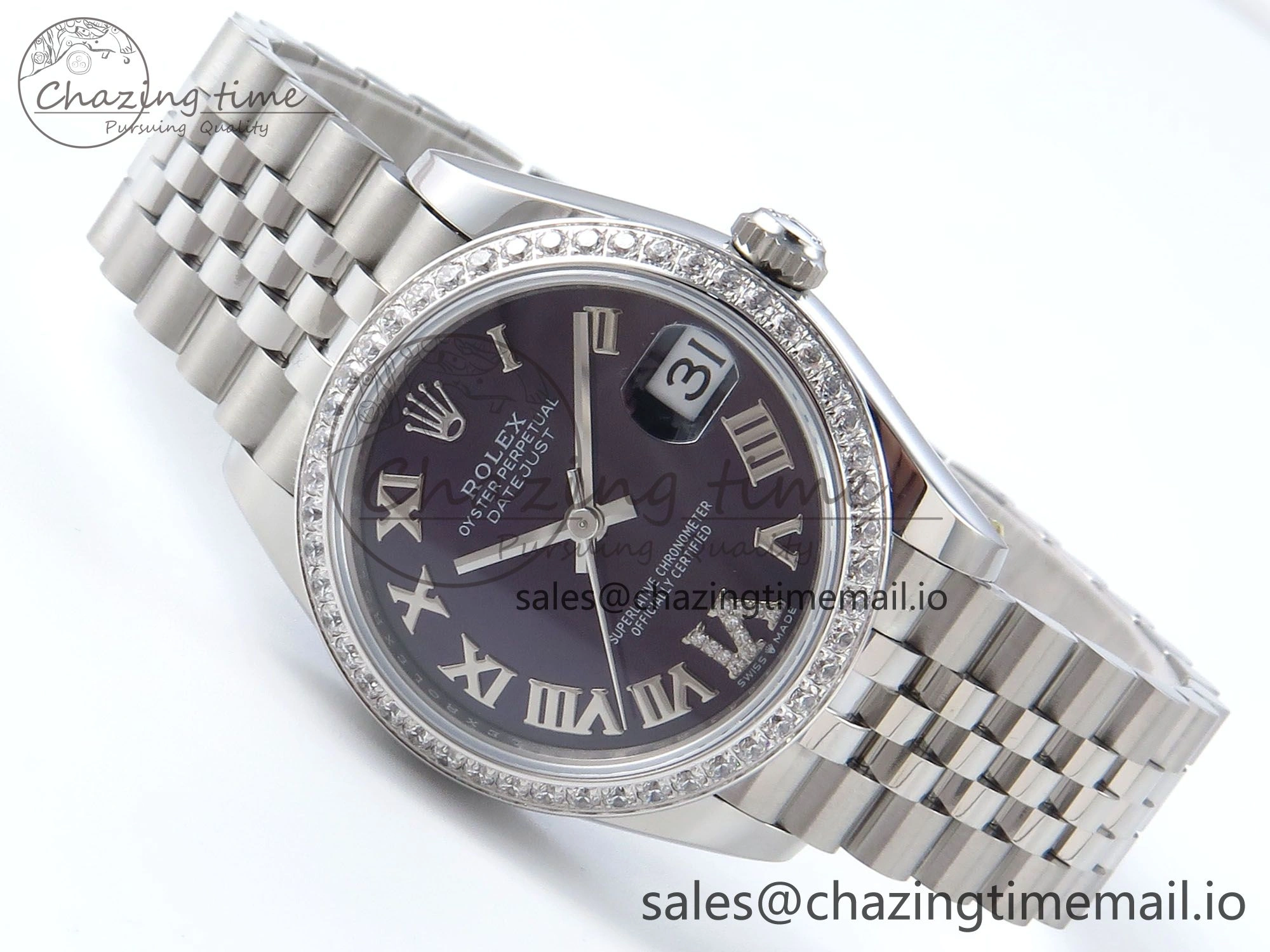 DateJust 31 278384RBR ARF 1:1 Best Edition 904L Steel Purple Roman Diamonds Dial Diamonds Bezel on SS Jubilee Bracelet ETA 2688