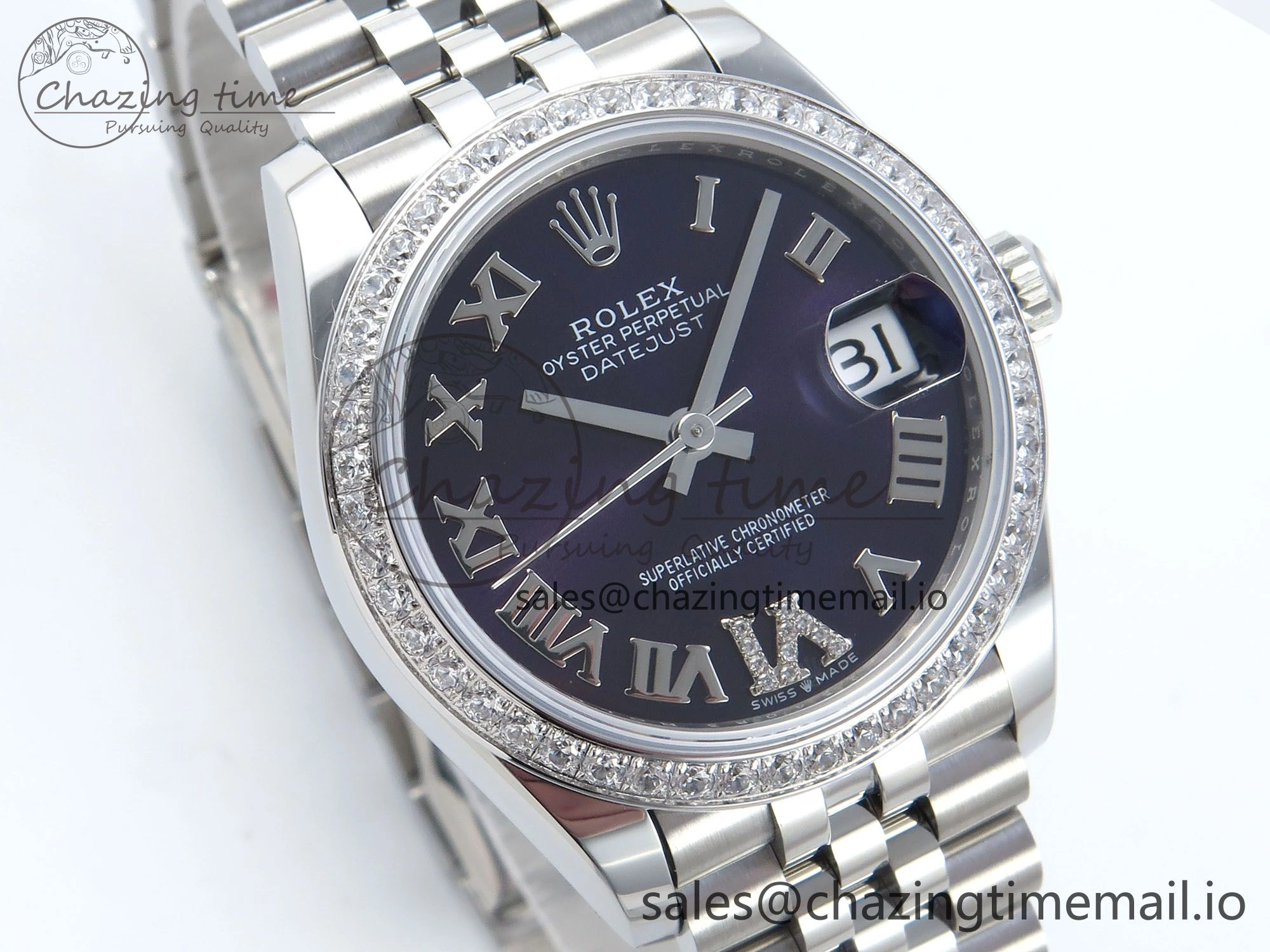 DateJust 31 278384RBR ARF 1:1 Best Edition 904L Steel Purple Roman Diamonds Dial Diamonds Bezel on SS Jubilee Bracelet ETA 2688