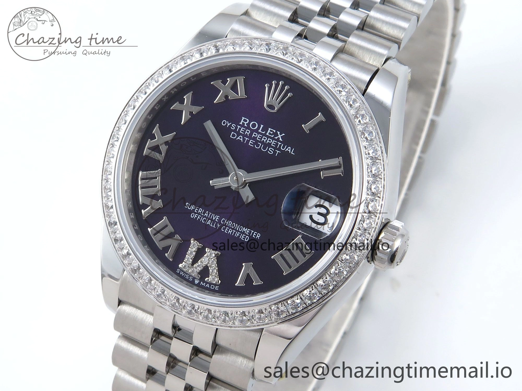 DateJust 31 278384RBR ARF 1:1 Best Edition 904L Steel Purple Roman Diamonds Dial Diamonds Bezel on SS Jubilee Bracelet ETA 2688