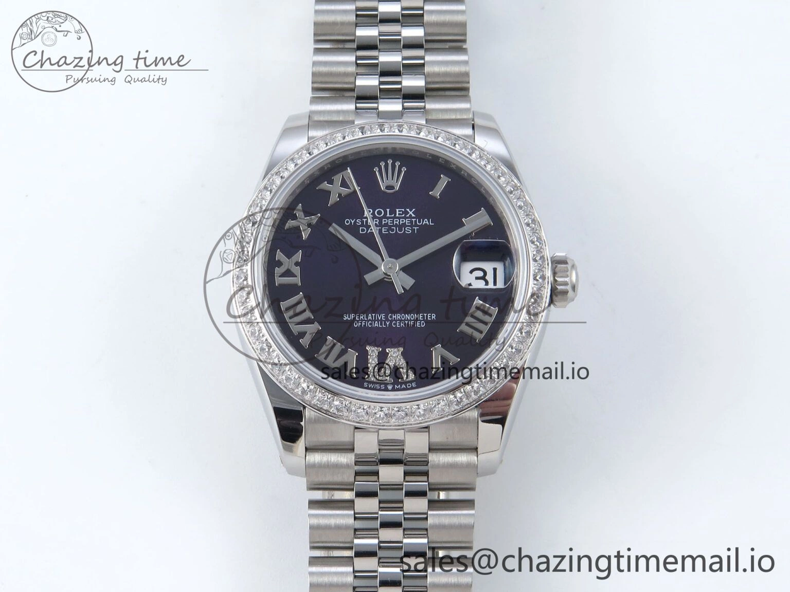 DateJust 31 278384RBR ARF 1:1 Best Edition 904L Steel Purple Roman Diamonds Dial Diamonds Bezel on SS Jubilee Bracelet ETA 2688