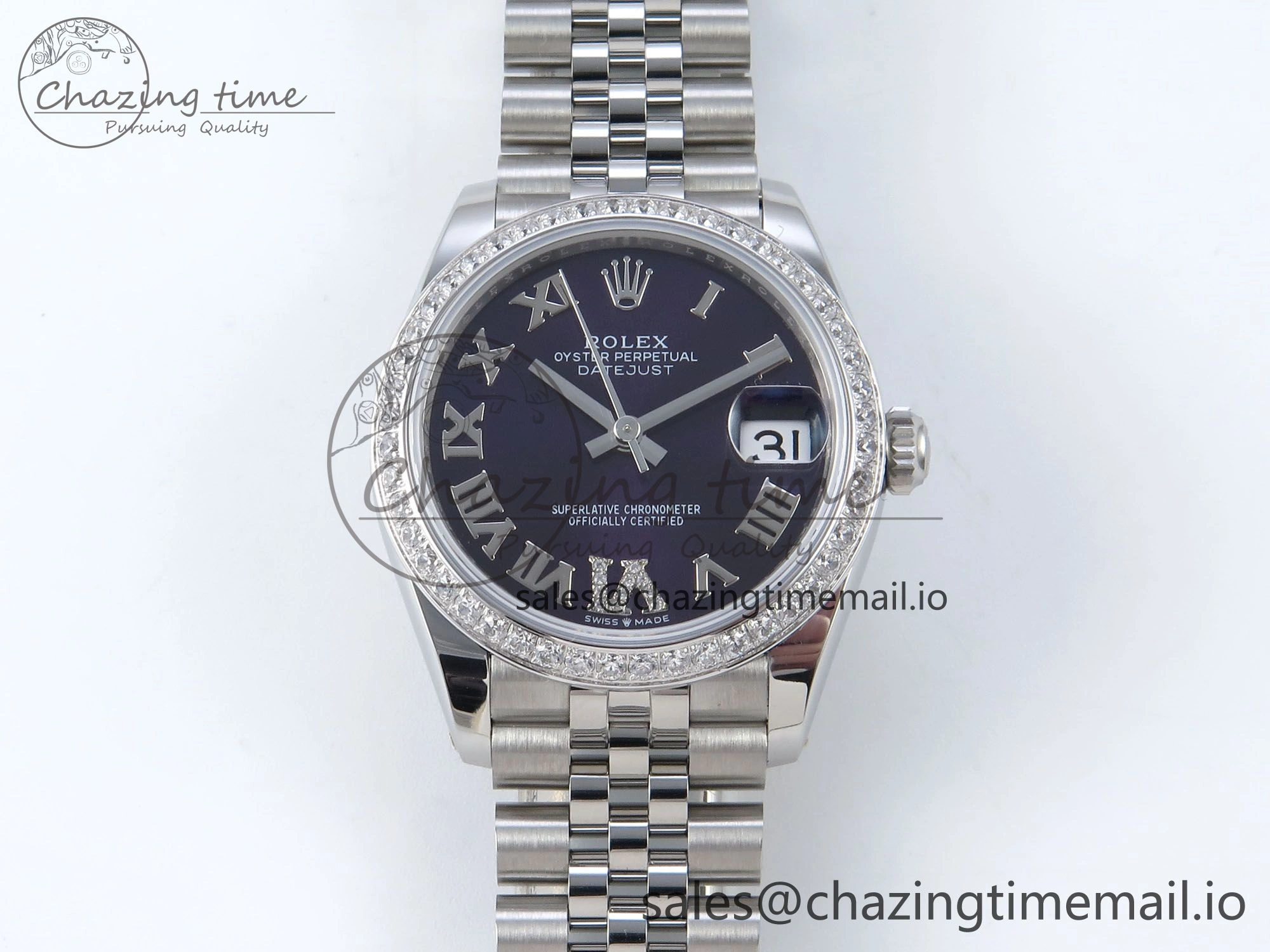 DateJust 31 278384RBR ARF 1:1 Best Edition 904L Steel Purple Roman Diamonds Dial Diamonds Bezel on SS Jubilee Bracelet ETA 2688