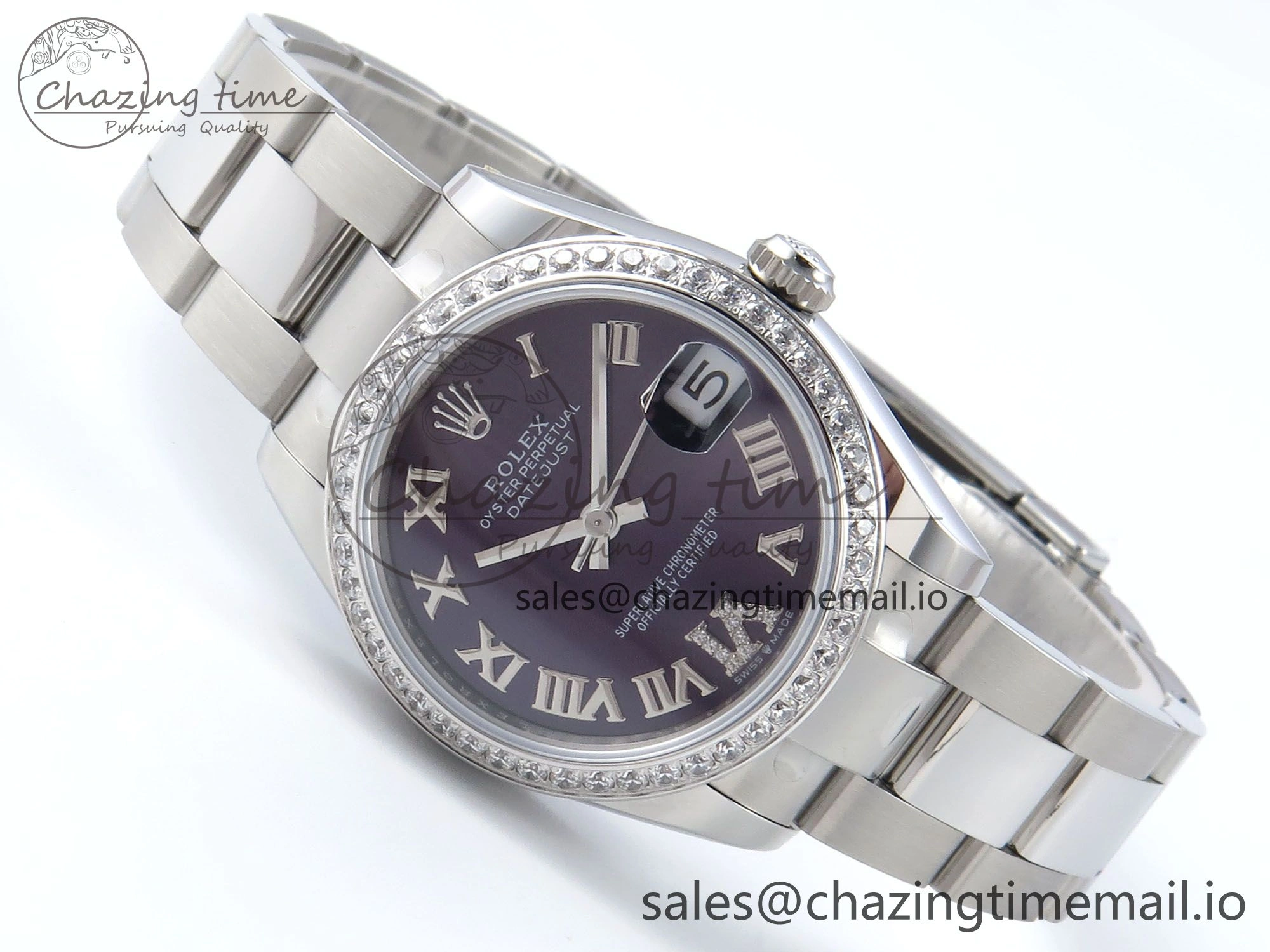 DateJust 31 278384RBR ARF 1:1 Best Edition 904L Steel Purple Roman Diamonds Dial Diamonds Bezel on SS Oyster Bracelet ETA 2688