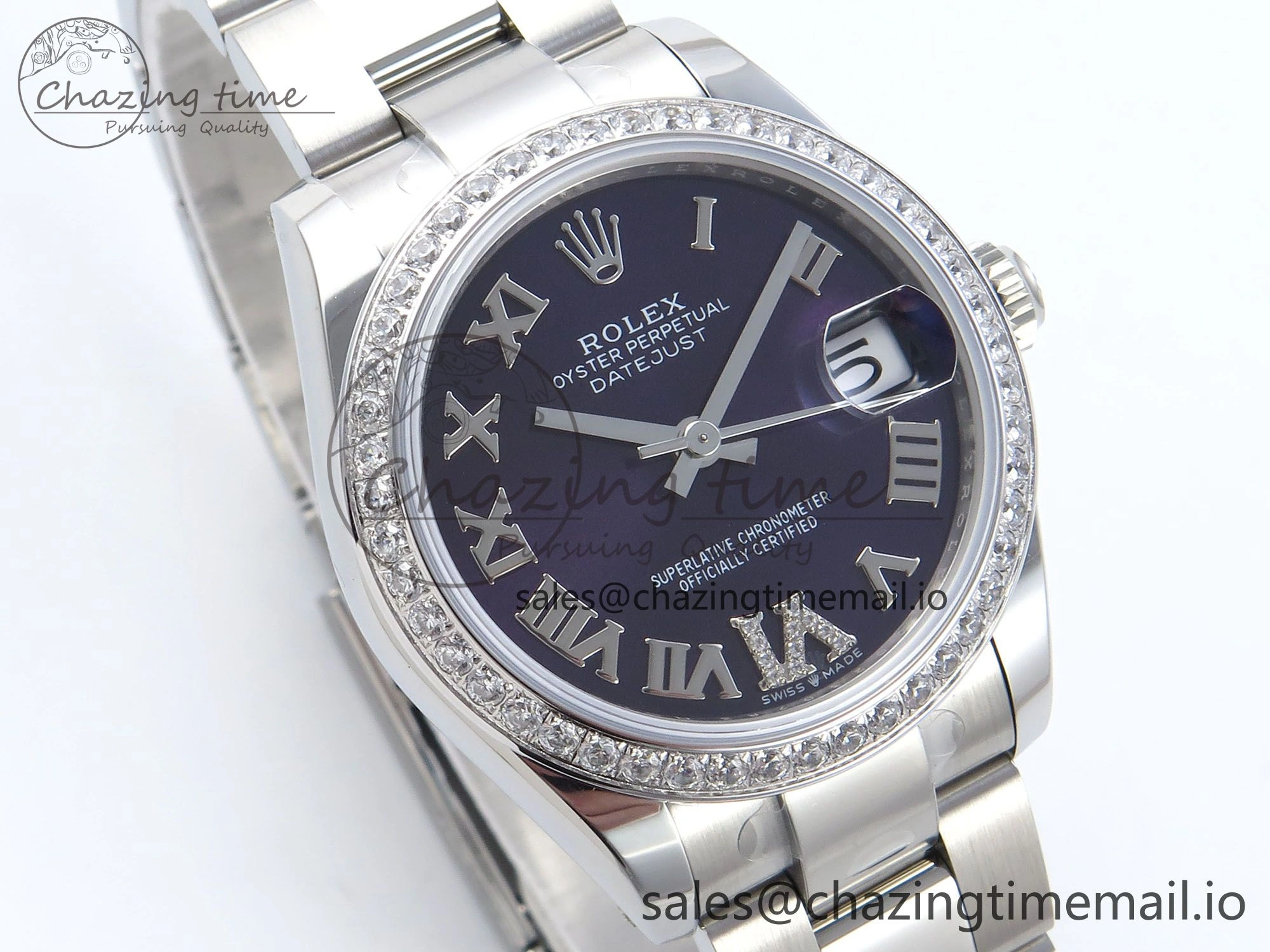 DateJust 31 278384RBR ARF 1:1 Best Edition 904L Steel Purple Roman Diamonds Dial Diamonds Bezel on SS Oyster Bracelet ETA 2688