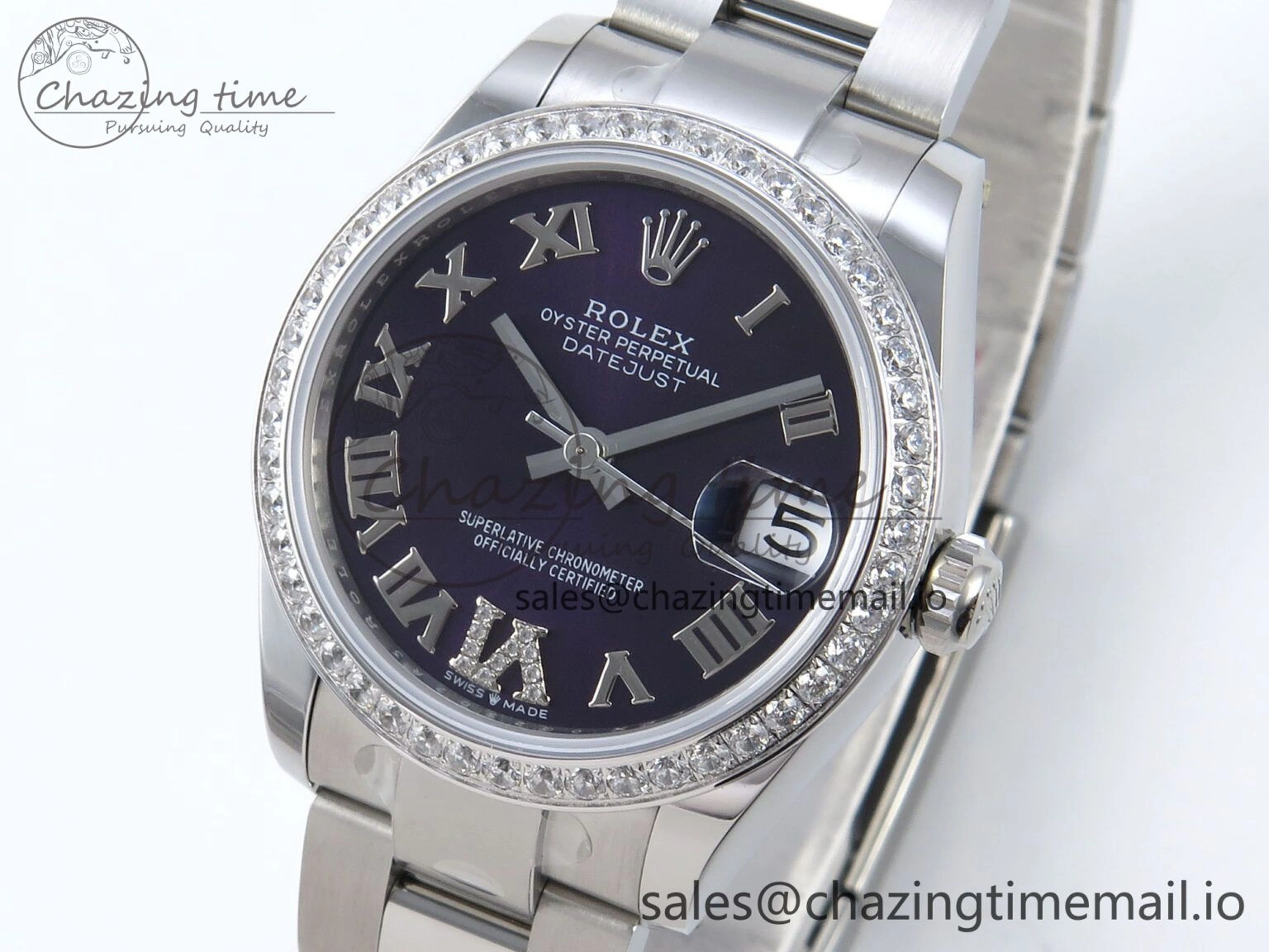 DateJust 31 278384RBR ARF 1:1 Best Edition 904L Steel Purple Roman Diamonds Dial Diamonds Bezel on SS Oyster Bracelet ETA 2688