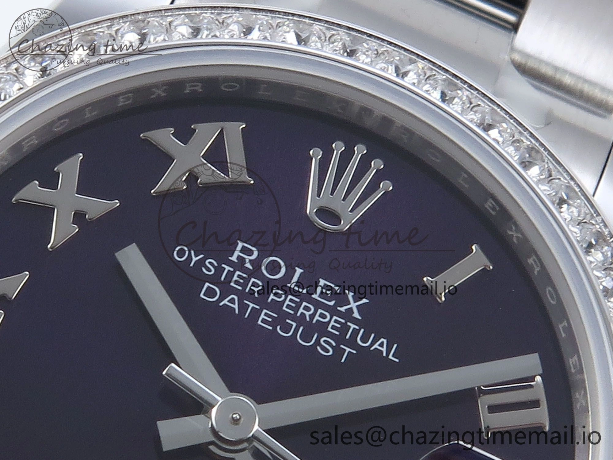 DateJust 31 278384RBR ARF 1:1 Best Edition 904L Steel Purple Roman Diamonds Dial Diamonds Bezel on SS Oyster Bracelet ETA 2688