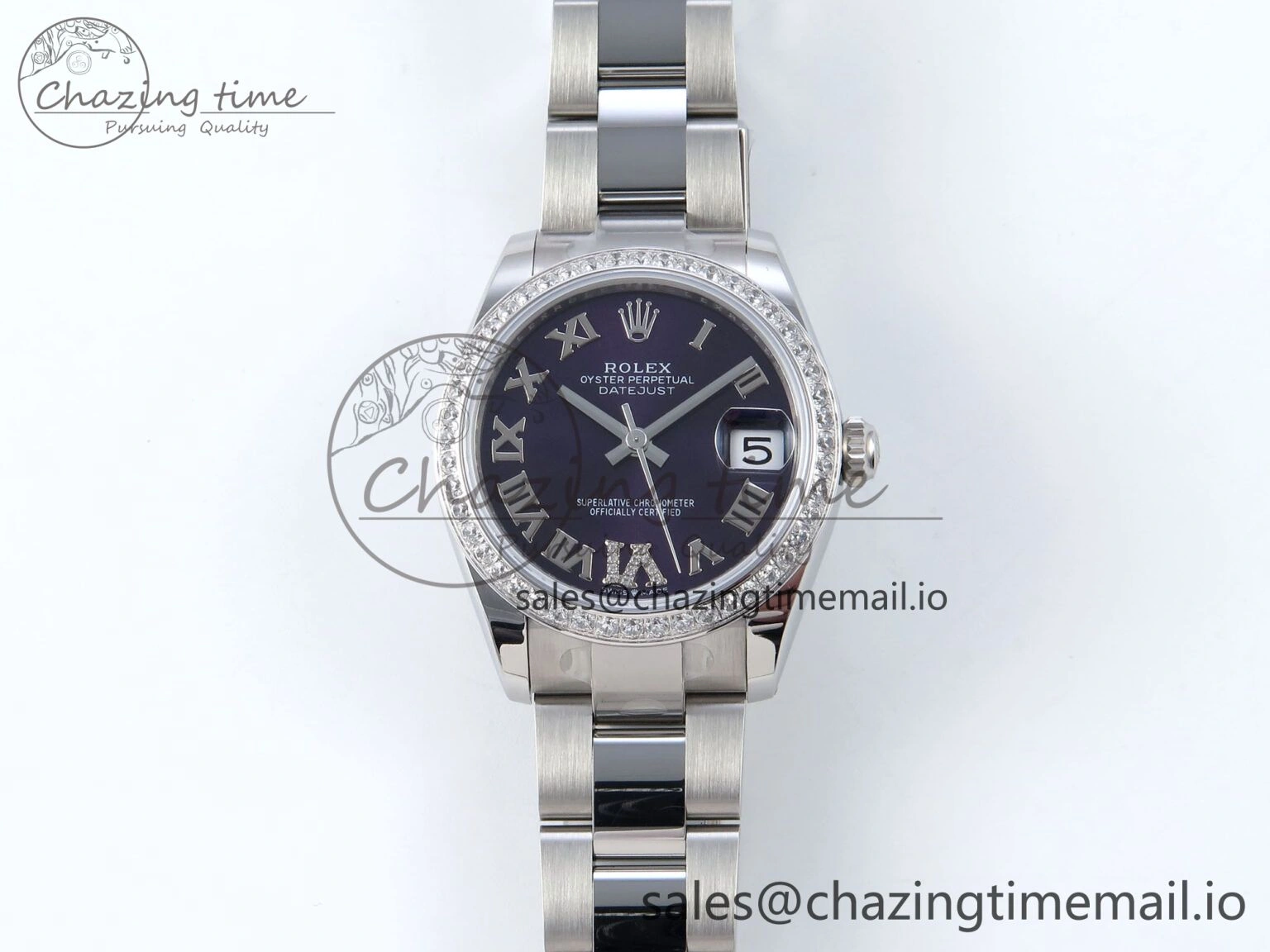 DateJust 31 278384RBR ARF 1:1 Best Edition 904L Steel Purple Roman Diamonds Dial Diamonds Bezel on SS Oyster Bracelet ETA 2688