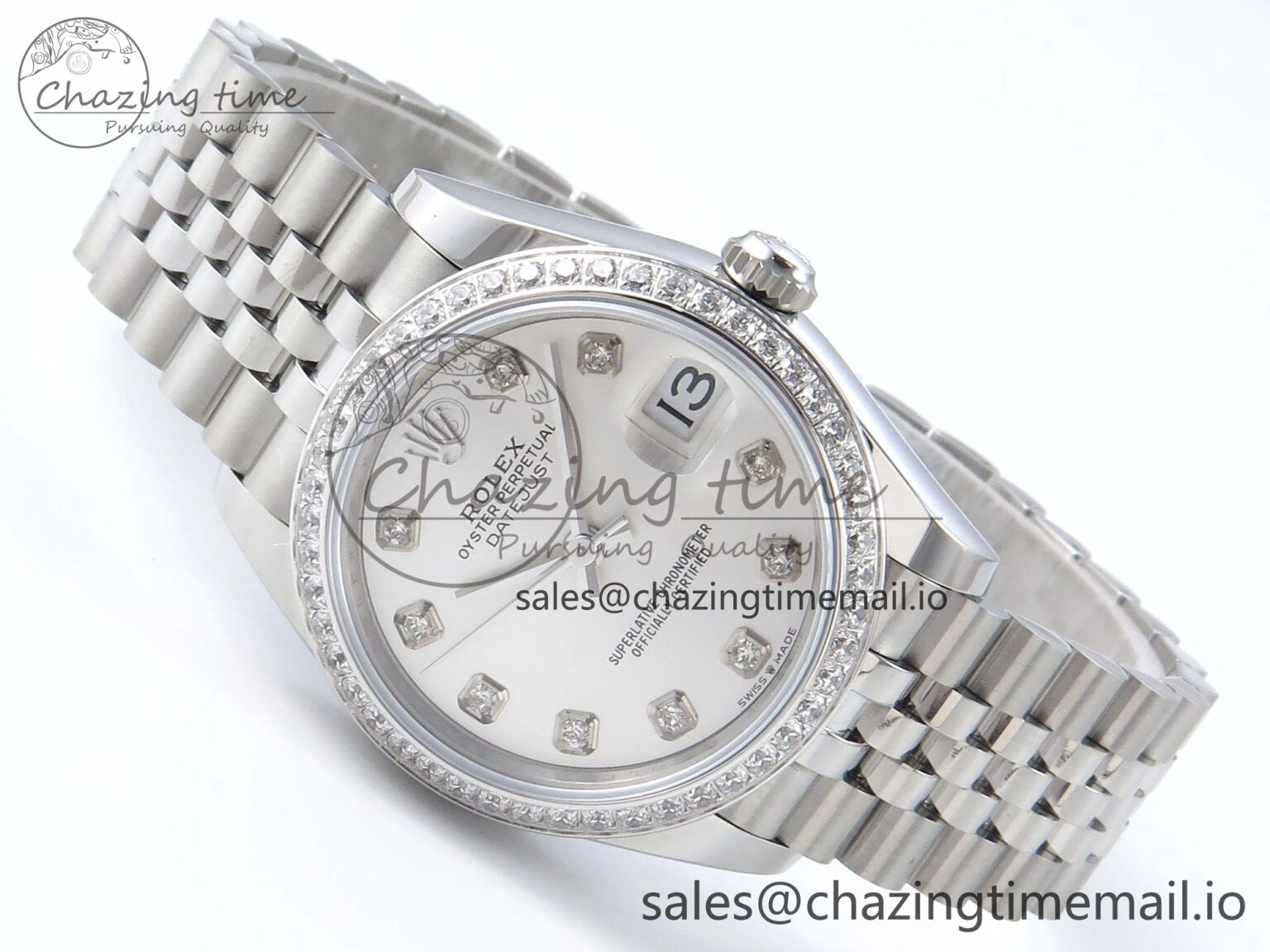 DateJust 31 278384RBR ARF 1:1 Best Edition 904L Steel Silver Diamonds Dial Diamonds Bezel on SS Jubilee Bracelet ETA 2688