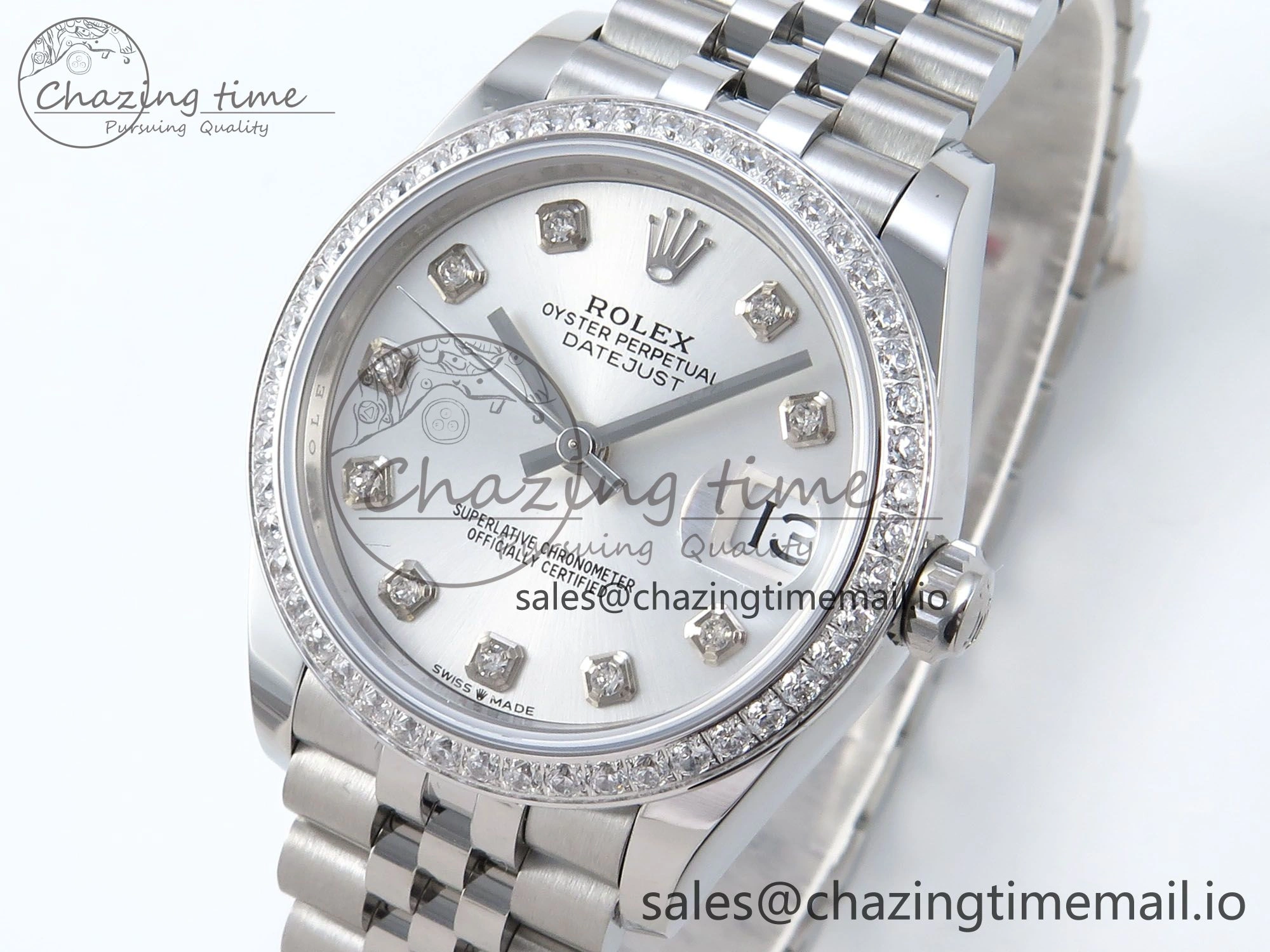 DateJust 31 278384RBR ARF 1:1 Best Edition 904L Steel Silver Diamonds Dial Diamonds Bezel on SS Jubilee Bracelet ETA 2688