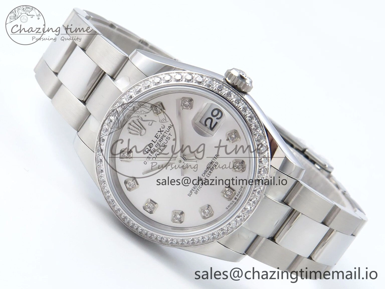 DateJust 31 278384RBR ARF 1:1 Best Edition 904L Steel Silver Diamonds Dial Diamonds Bezel on SS Oyster Bracelet ETA 2688