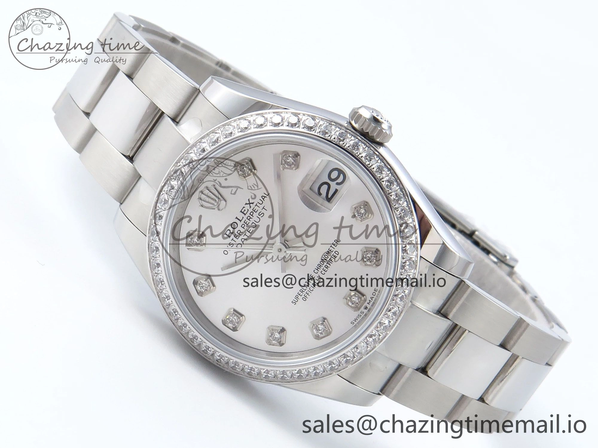 DateJust 31 278384RBR ARF 1:1 Best Edition 904L Steel Silver Diamonds Dial Diamonds Bezel on SS Oyster Bracelet ETA 2688