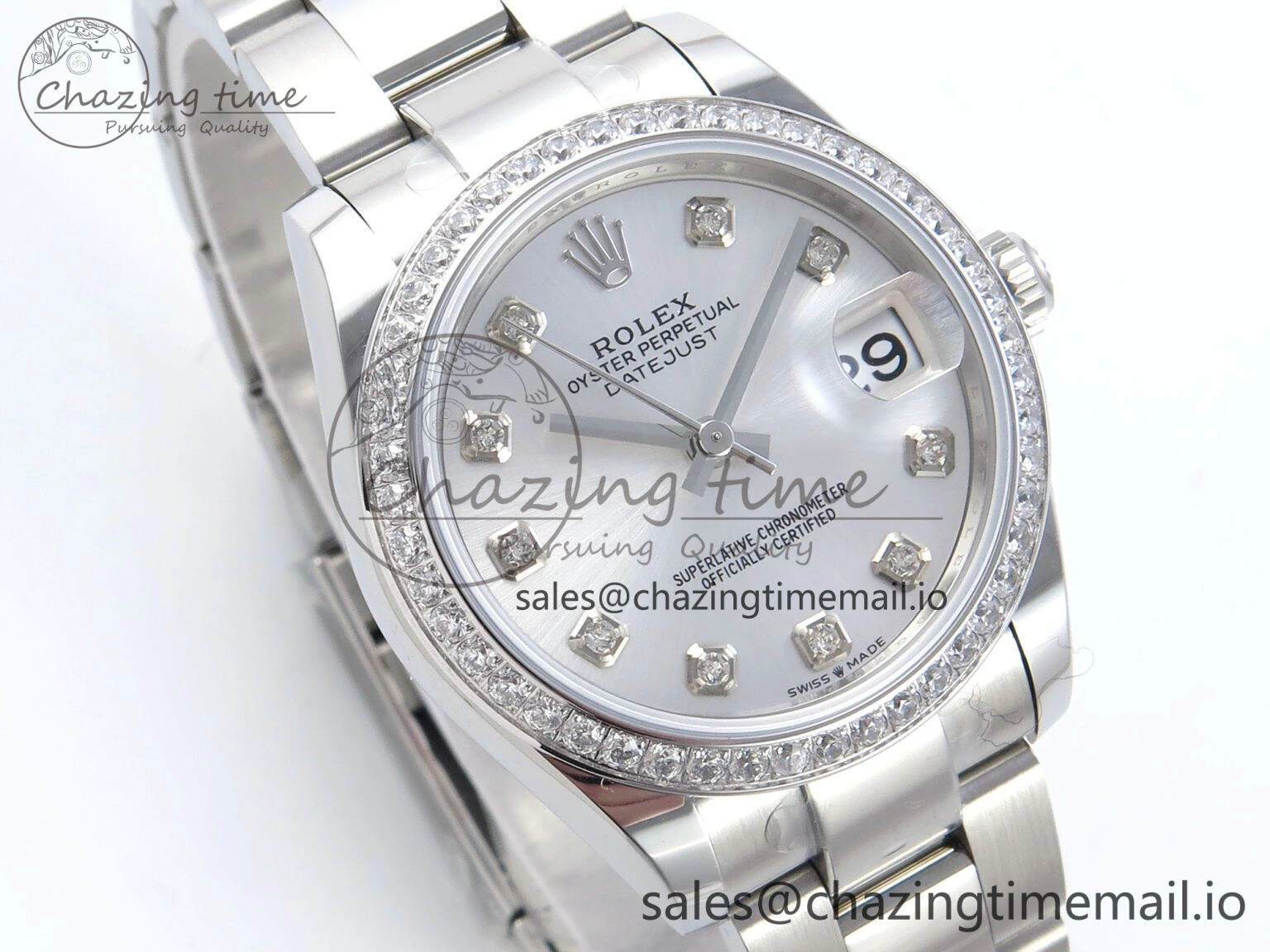 DateJust 31 278384RBR ARF 1:1 Best Edition 904L Steel Silver Diamonds Dial Diamonds Bezel on SS Oyster Bracelet ETA 2688
