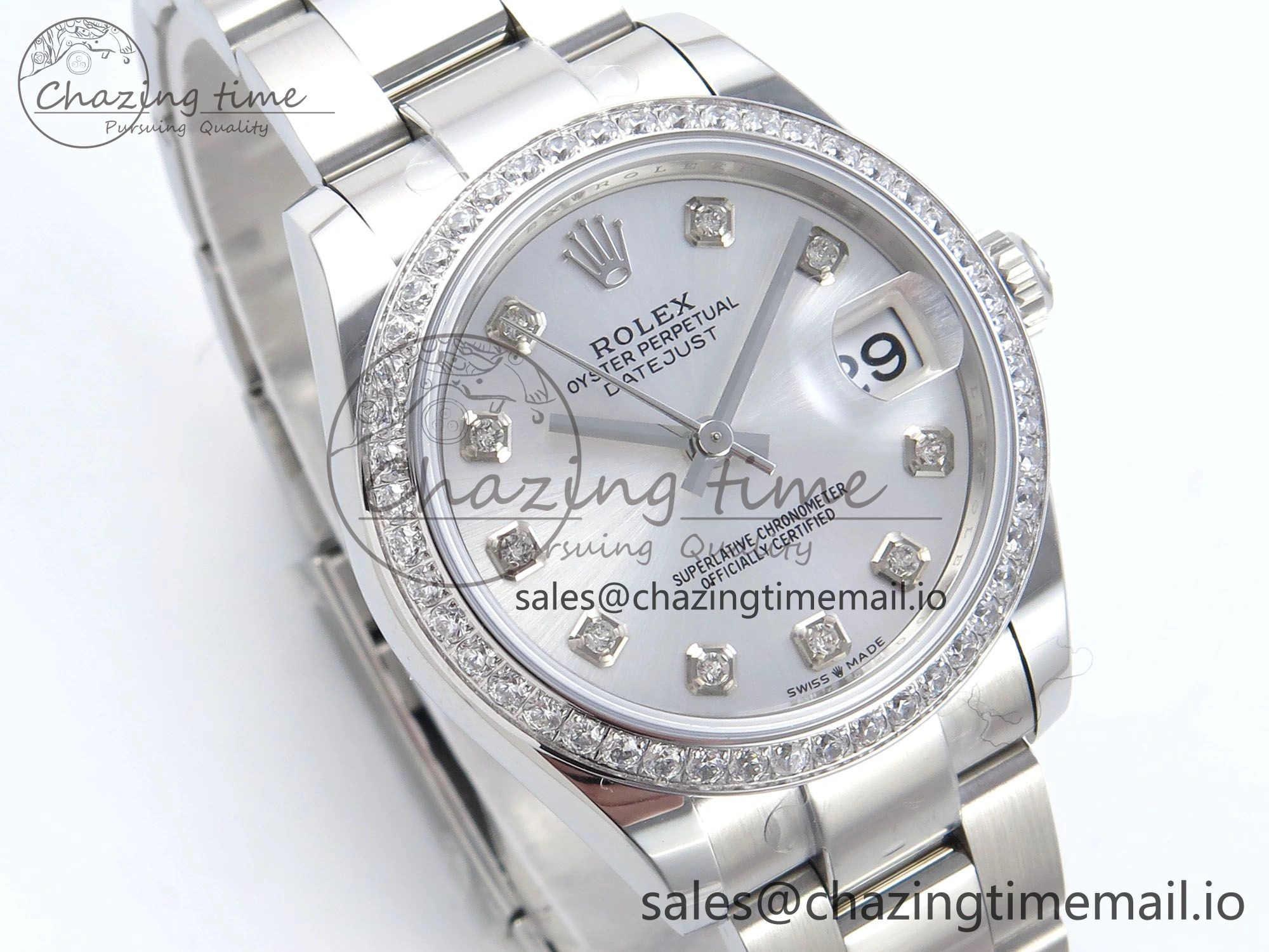 DateJust 31 278384RBR ARF 1:1 Best Edition 904L Steel Silver Diamonds Dial Diamonds Bezel on SS Oyster Bracelet ETA 2688