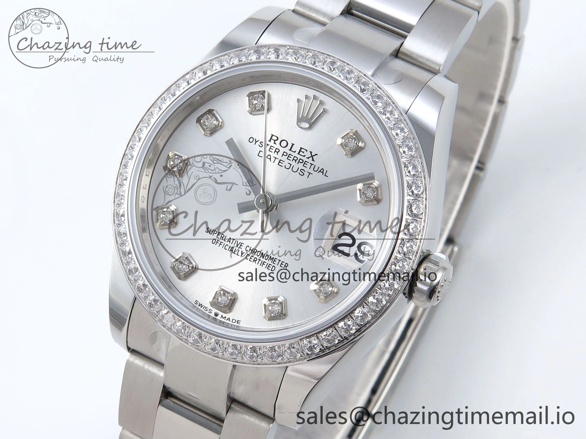 DateJust 31 278384RBR ARF 1:1 Best Edition 904L Steel Silver Diamonds Dial Diamonds Bezel on SS Oyster Bracelet ETA 2688