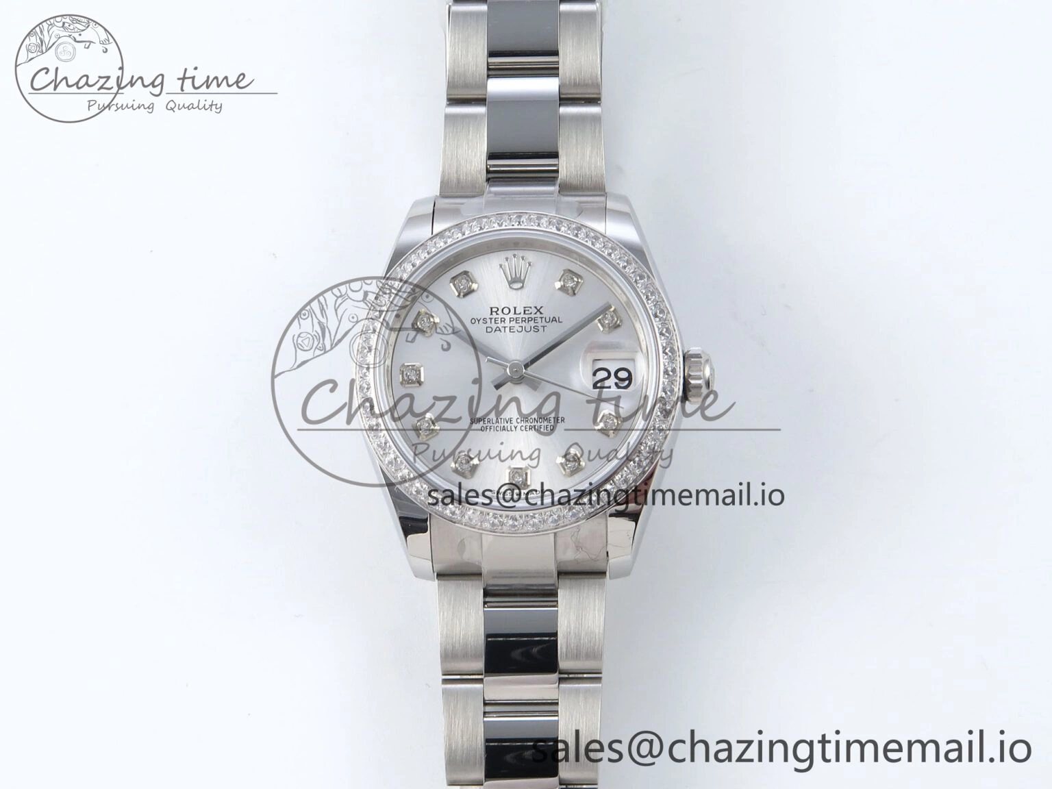 DateJust 31 278384RBR ARF 1:1 Best Edition 904L Steel Silver Diamonds Dial Diamonds Bezel on SS Oyster Bracelet ETA 2688