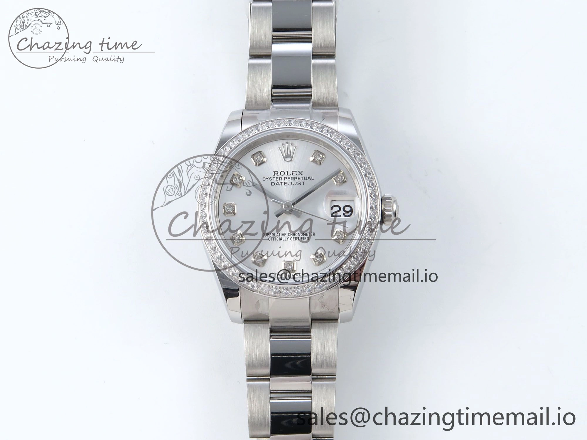 DateJust 31 278384RBR ARF 1:1 Best Edition 904L Steel Silver Diamonds Dial Diamonds Bezel on SS Oyster Bracelet ETA 2688