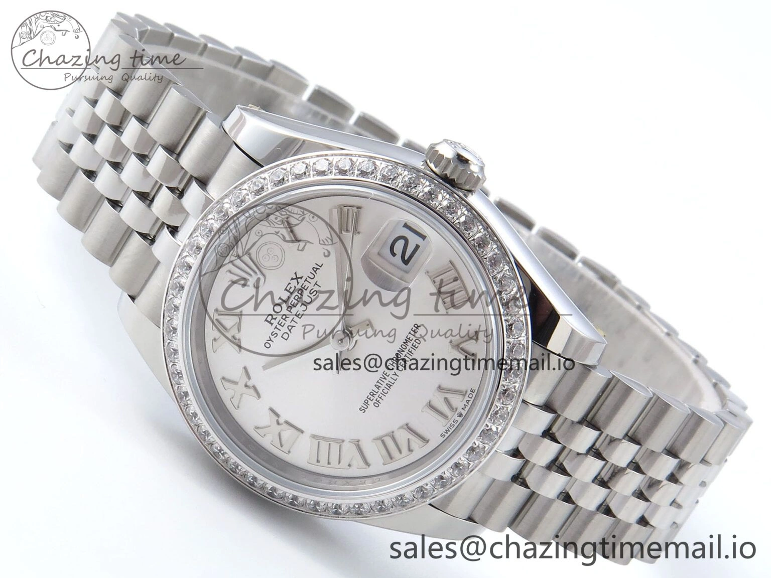 DateJust 31 278384RBR ARF 1:1 Best Edition 904L Steel Silver Roman Dial Diamonds Bezel on SS Jubilee Bracelet ETA 2688