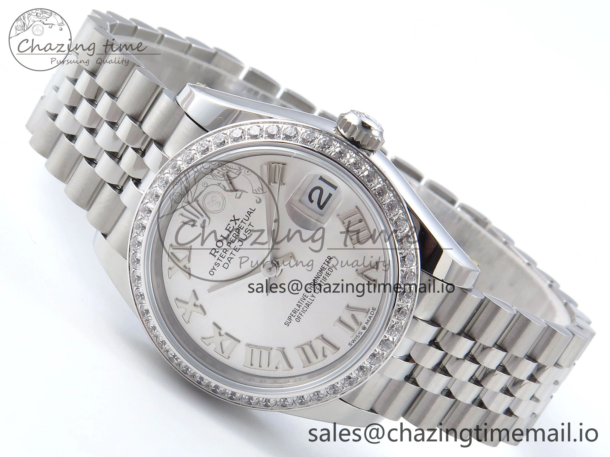 DateJust 31 278384RBR ARF 1:1 Best Edition 904L Steel Silver Roman Dial Diamonds Bezel on SS Jubilee Bracelet ETA 2688