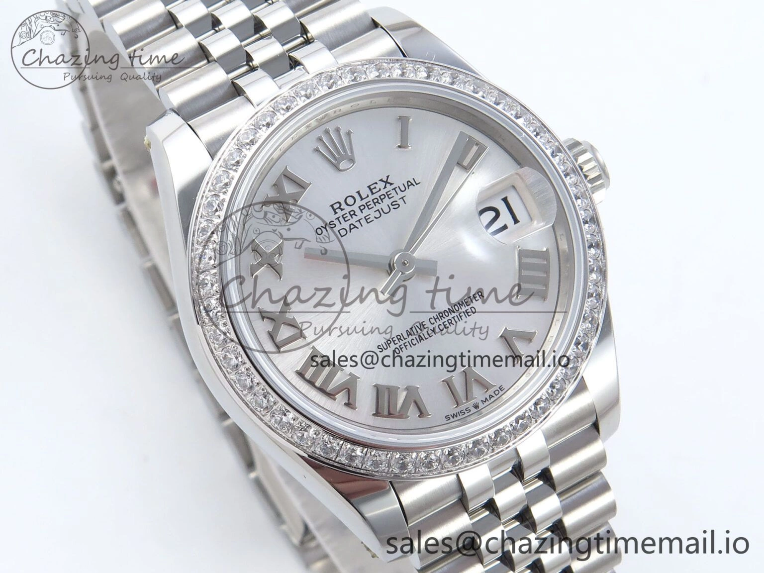 DateJust 31 278384RBR ARF 1:1 Best Edition 904L Steel Silver Roman Dial Diamonds Bezel on SS Jubilee Bracelet ETA 2688