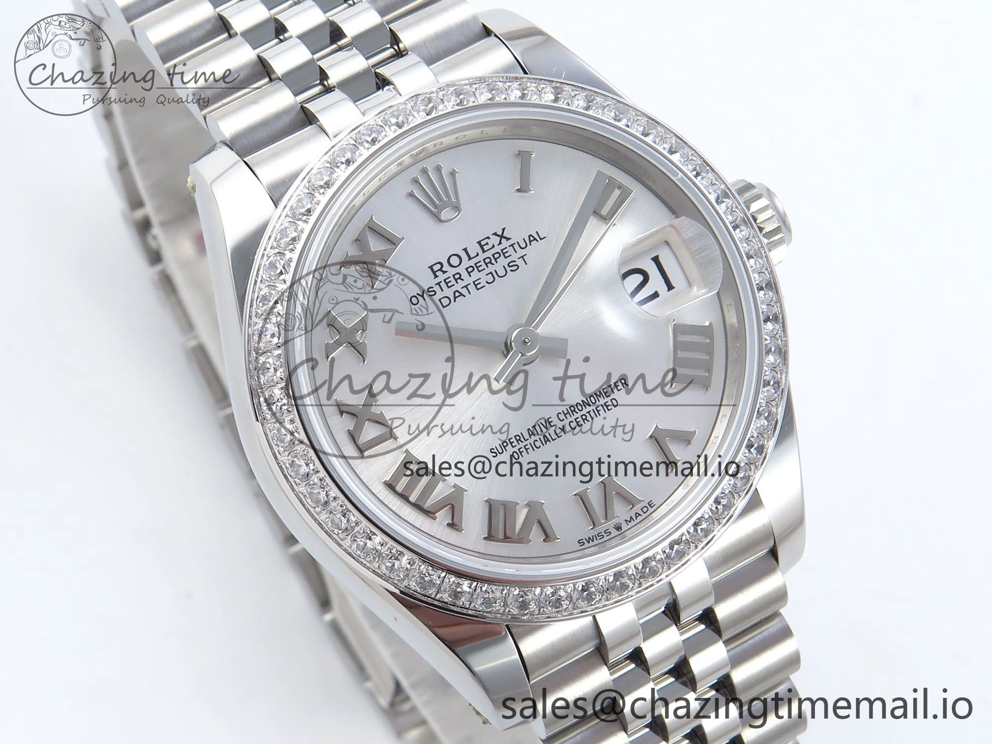 DateJust 31 278384RBR ARF 1:1 Best Edition 904L Steel Silver Roman Dial Diamonds Bezel on SS Jubilee Bracelet ETA 2688