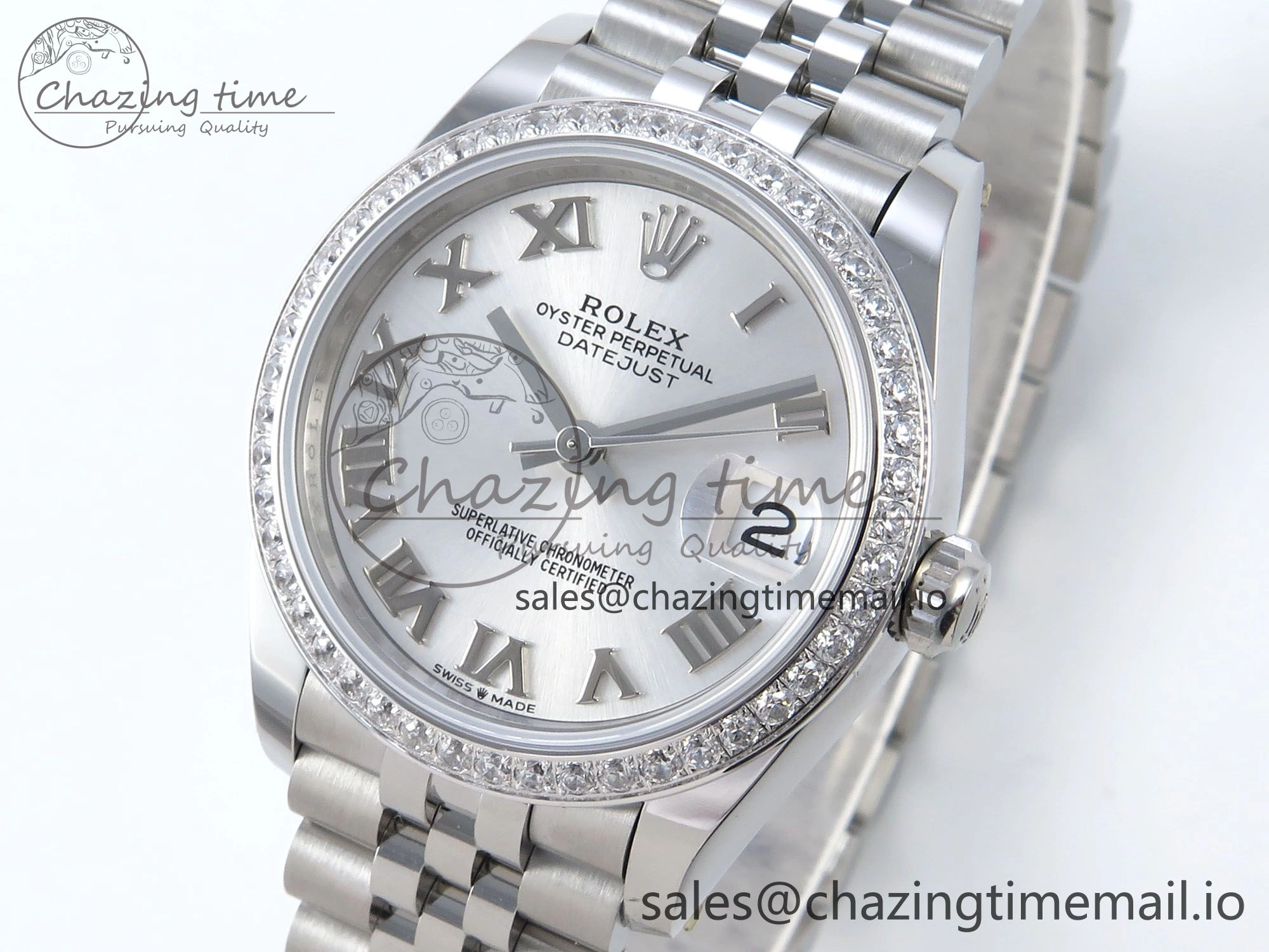 DateJust 31 278384RBR ARF 1:1 Best Edition 904L Steel Silver Roman Dial Diamonds Bezel on SS Jubilee Bracelet ETA 2688