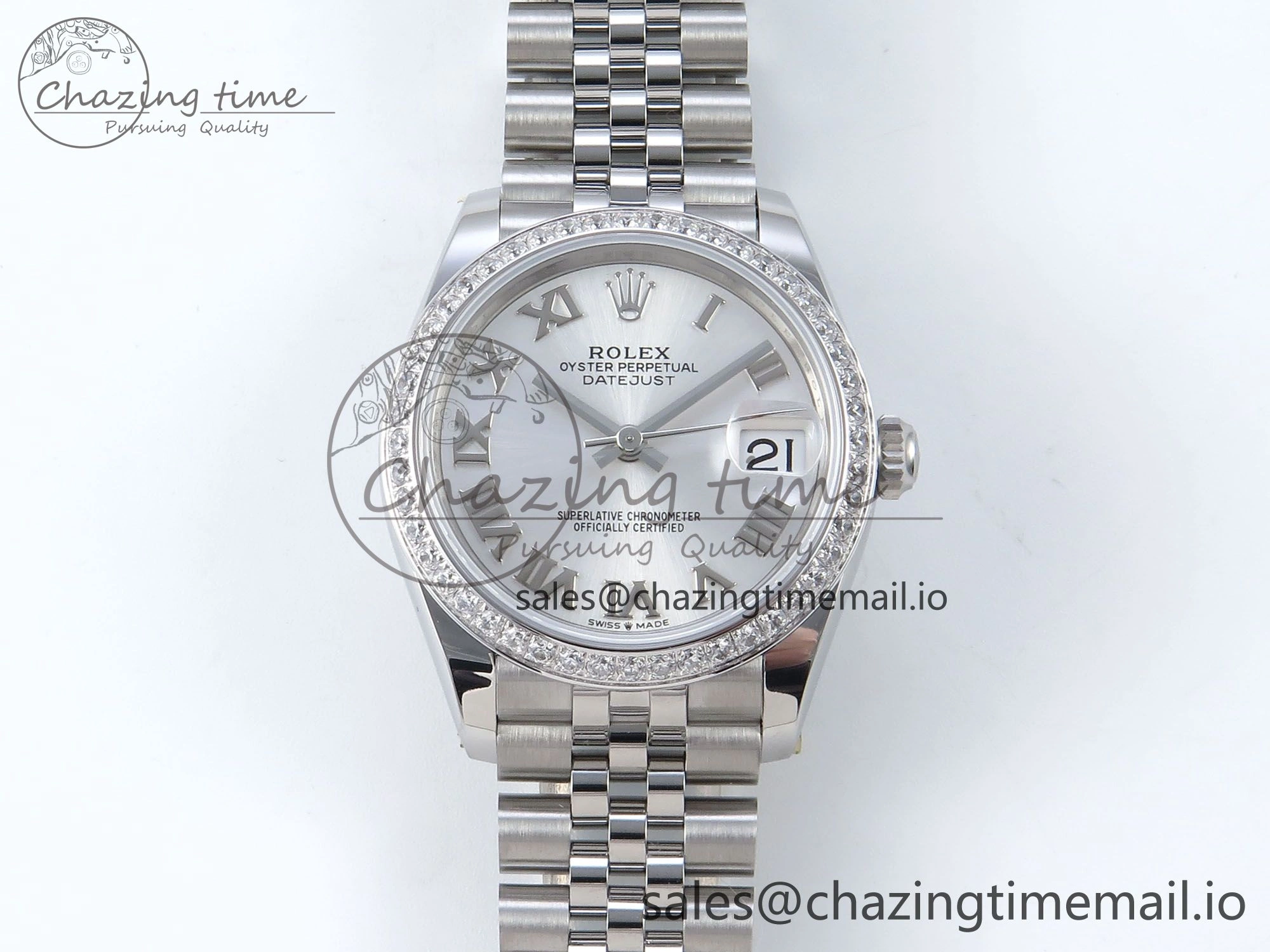 DateJust 31 278384RBR ARF 1:1 Best Edition 904L Steel Silver Roman Dial Diamonds Bezel on SS Jubilee Bracelet ETA 2688