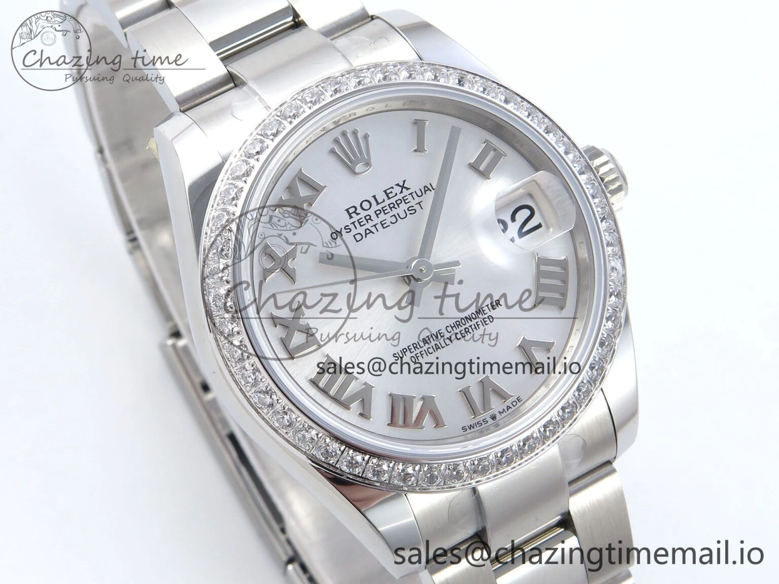 DateJust 31 278384RBR ARF 1:1 Best Edition 904L Steel Silver Roman Dial Diamonds Bezel on SS Oyster Bracelet ETA 2688