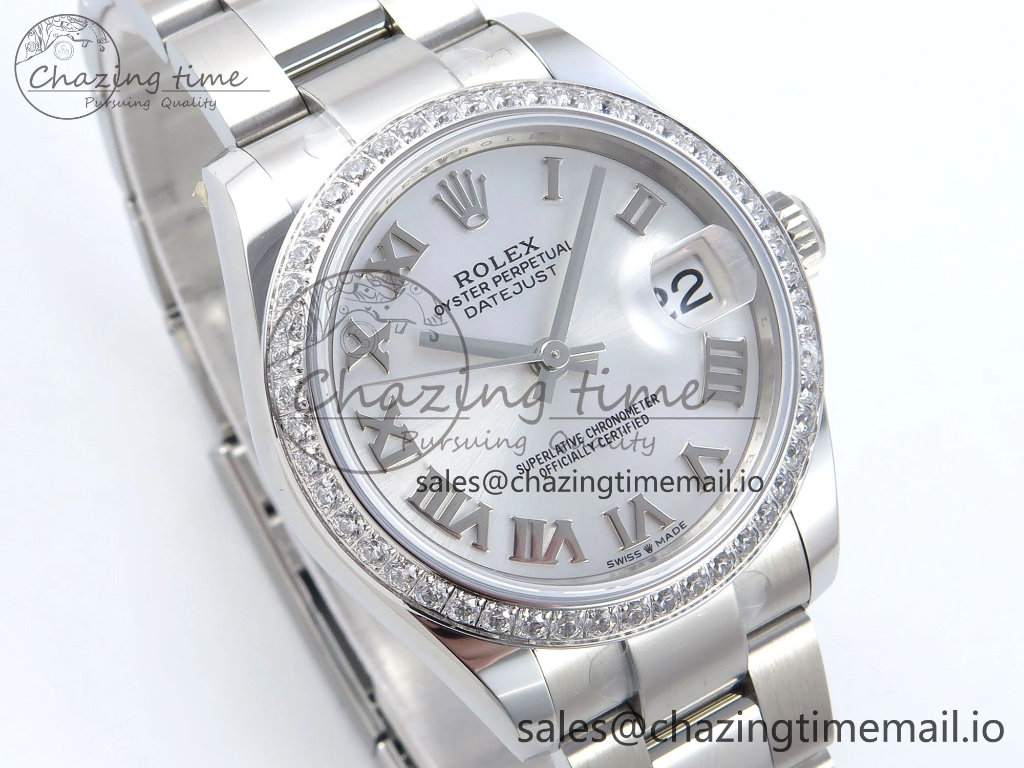 DateJust 31 278384RBR ARF 1:1 Best Edition 904L Steel Silver Roman Dial Diamonds Bezel on SS Oyster Bracelet ETA 2688